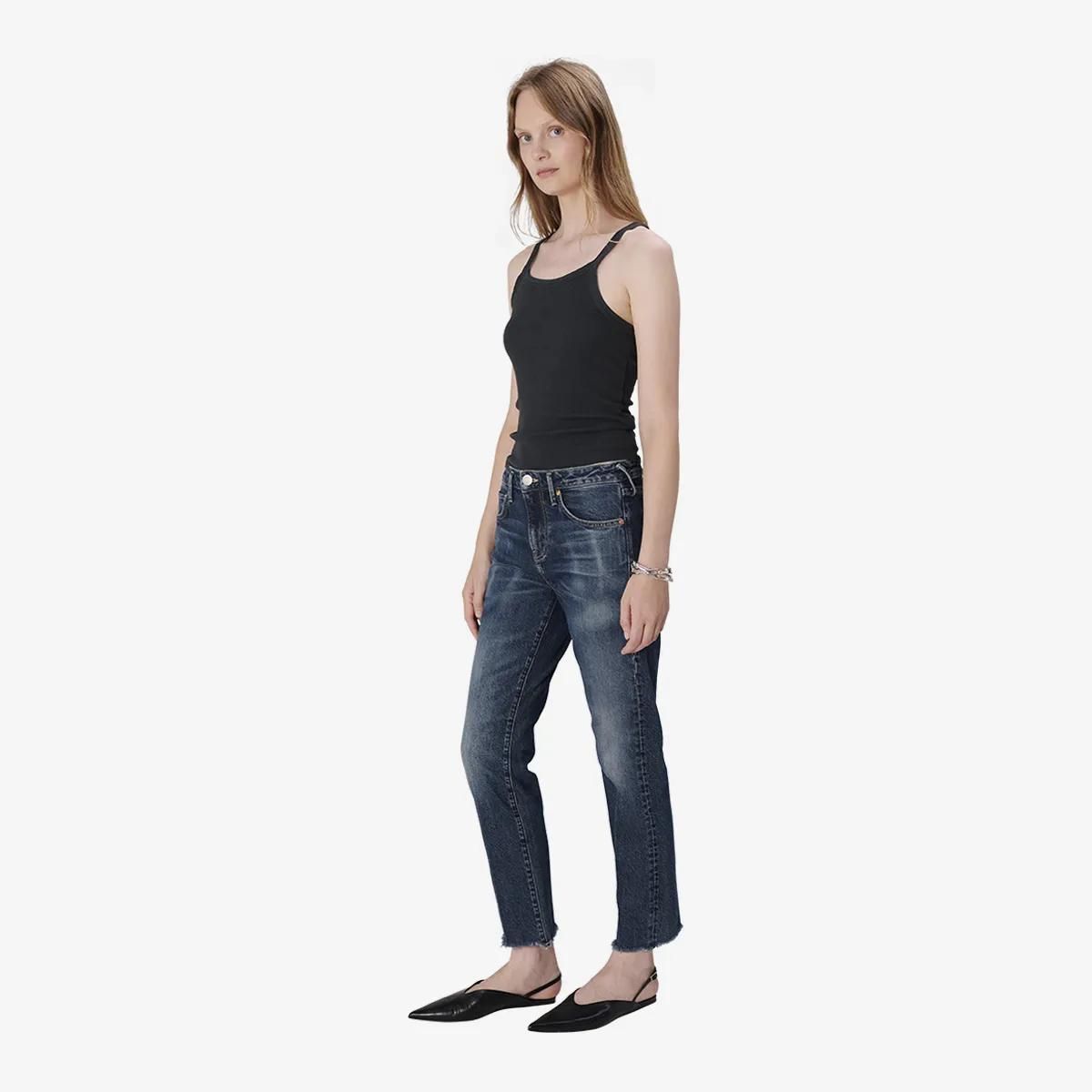 Hochtaillierte, gerade geschnittene Cropped Jeans