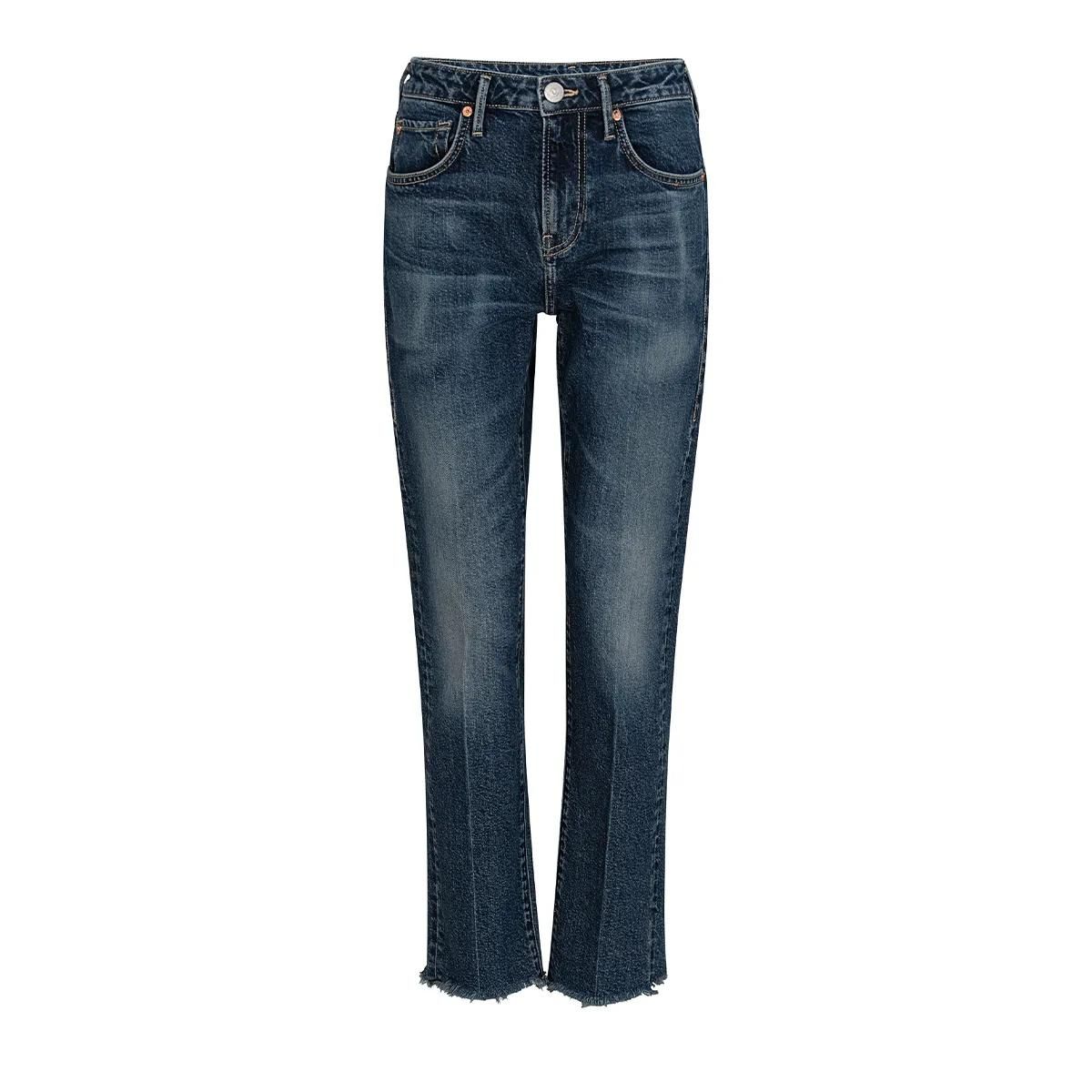 Hochtaillierte, gerade geschnittene Cropped Jeans