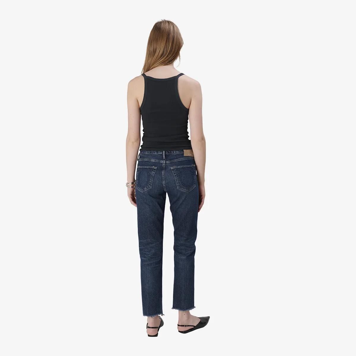 Hochtaillierte, gerade geschnittene Cropped Jeans