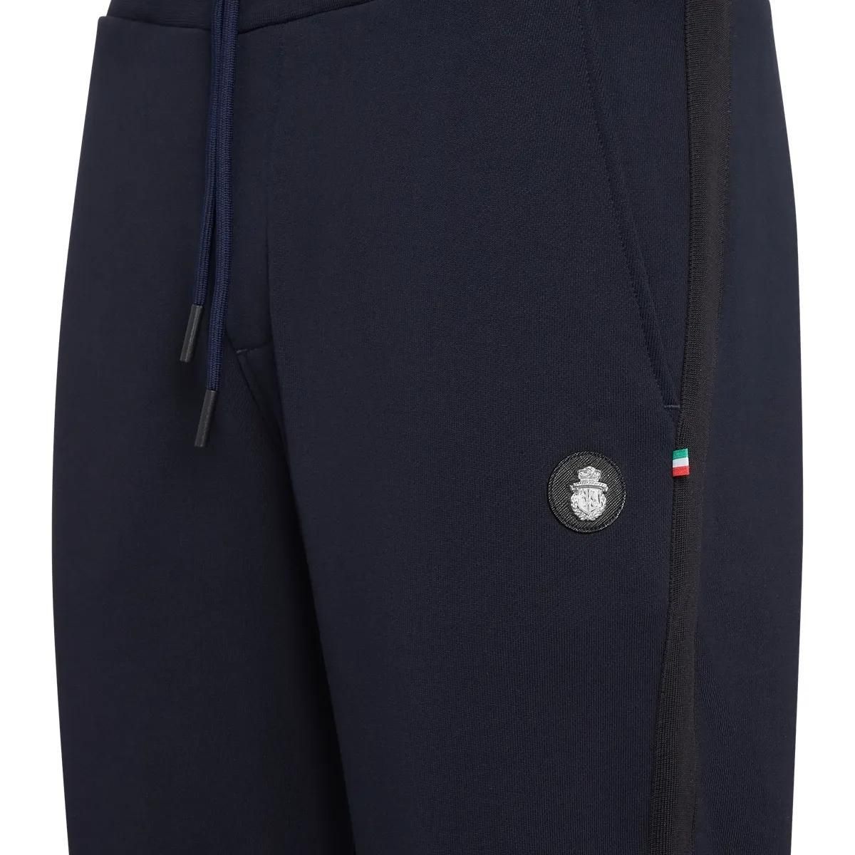 Marineblaue Strick-Jogginghose mit Seitenstreifen