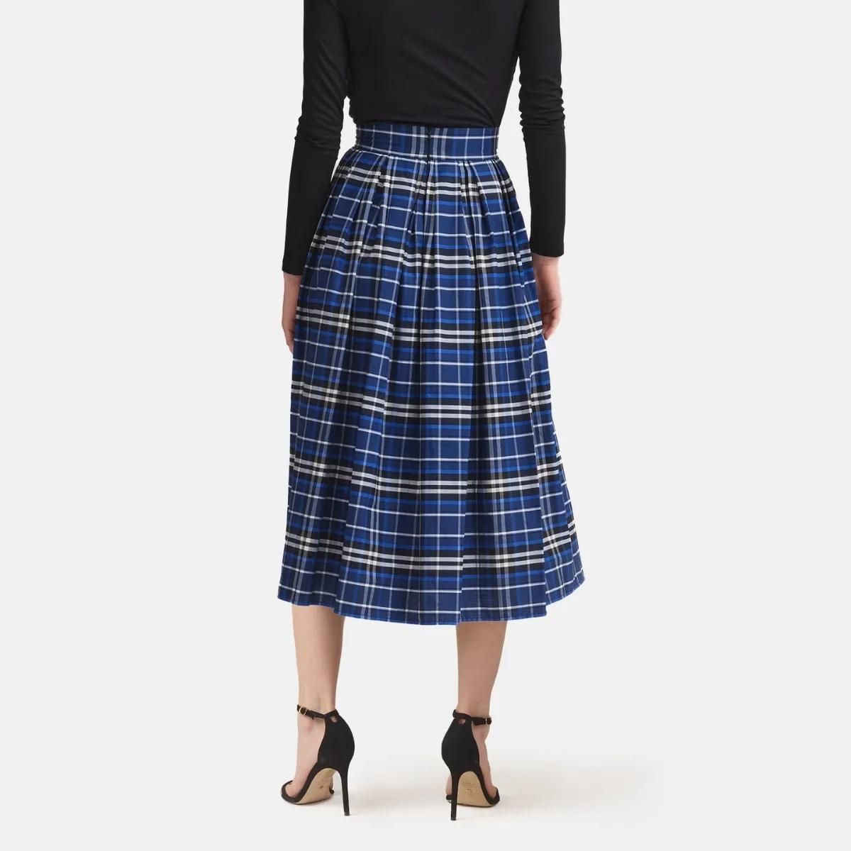 Eleganter blauer Plaid-Midi-Rock