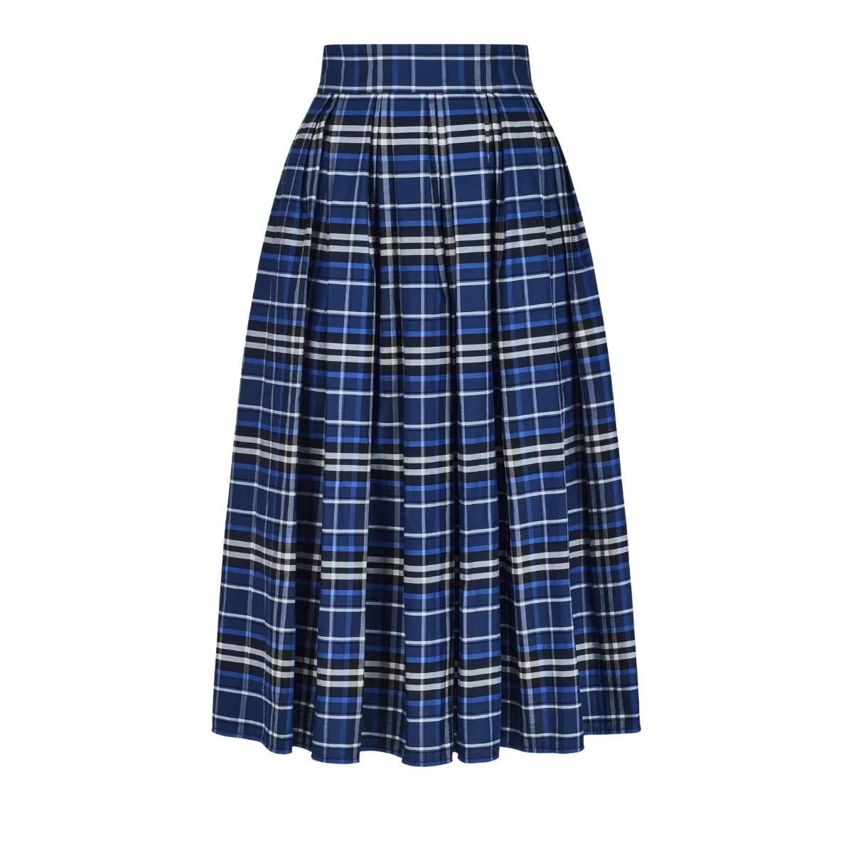 Eleganter blauer Plaid-Midi-Rock