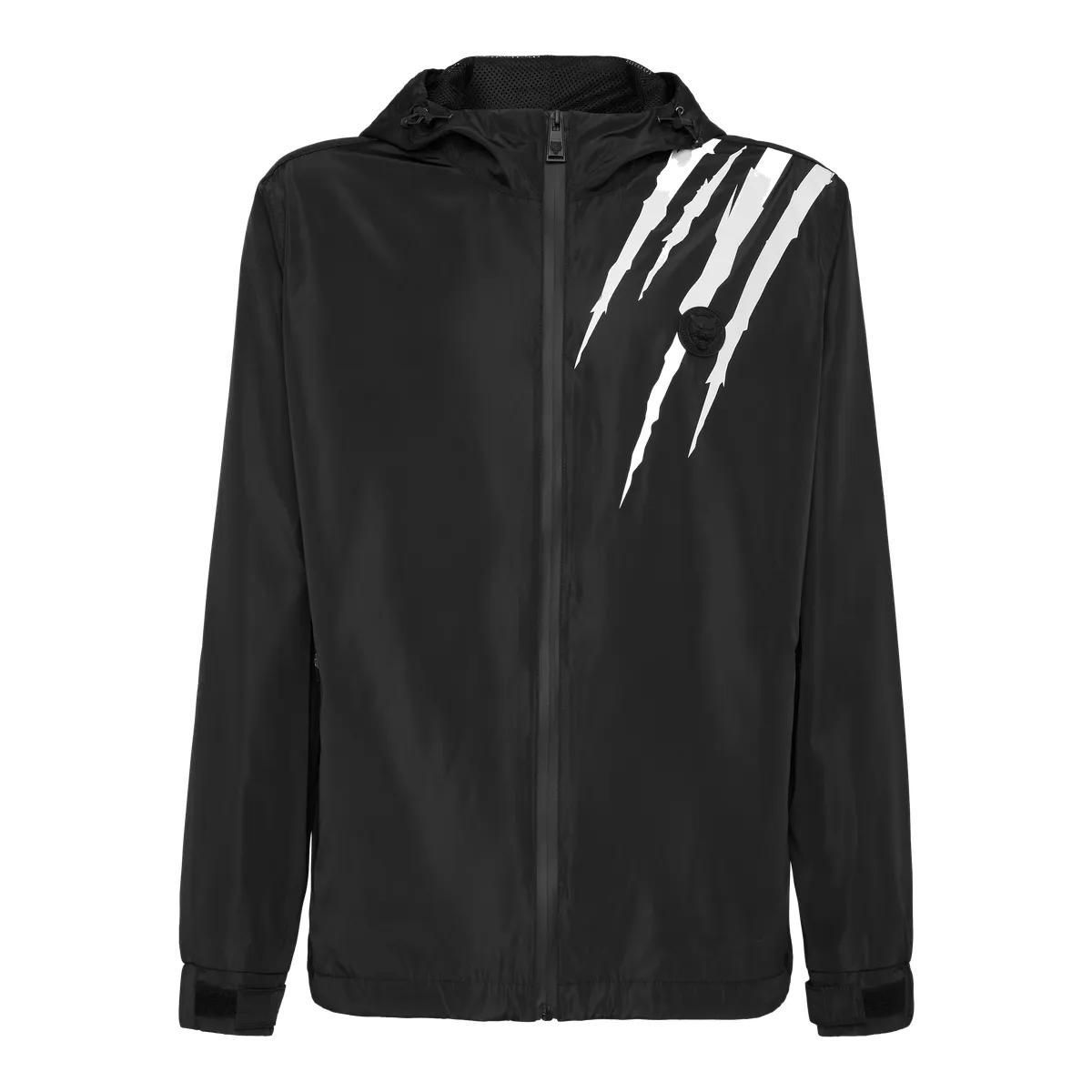 Schwarze Herren Windjacke mit Grafikprint