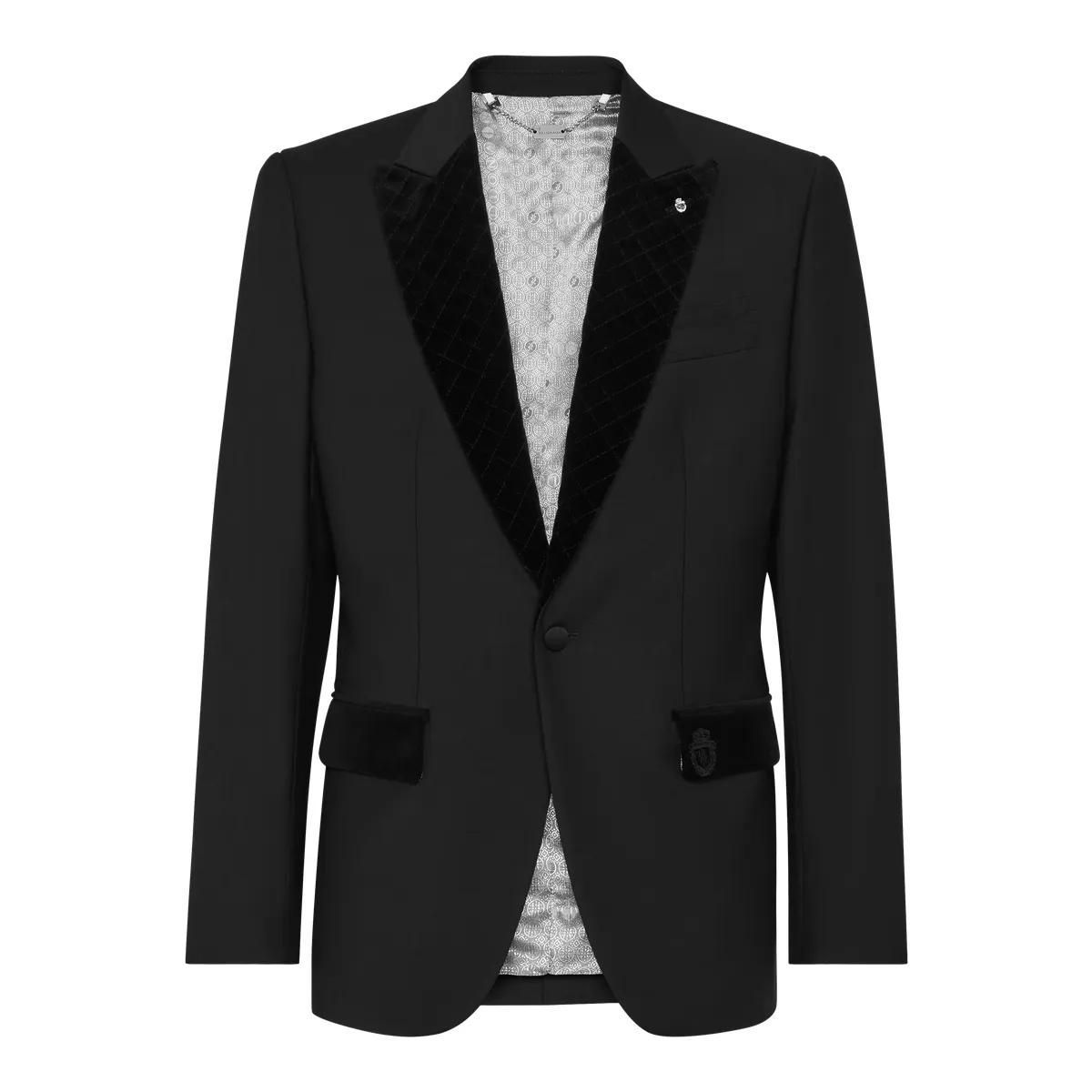 Eleganter Wollblazer mit Samtbesatz