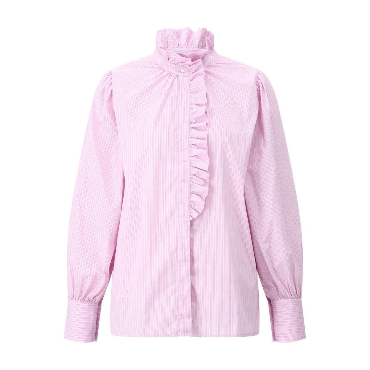 Emily can den Bergh - Gestreifte Hemdbluse mit Rüschen - Größe 34 - rosa