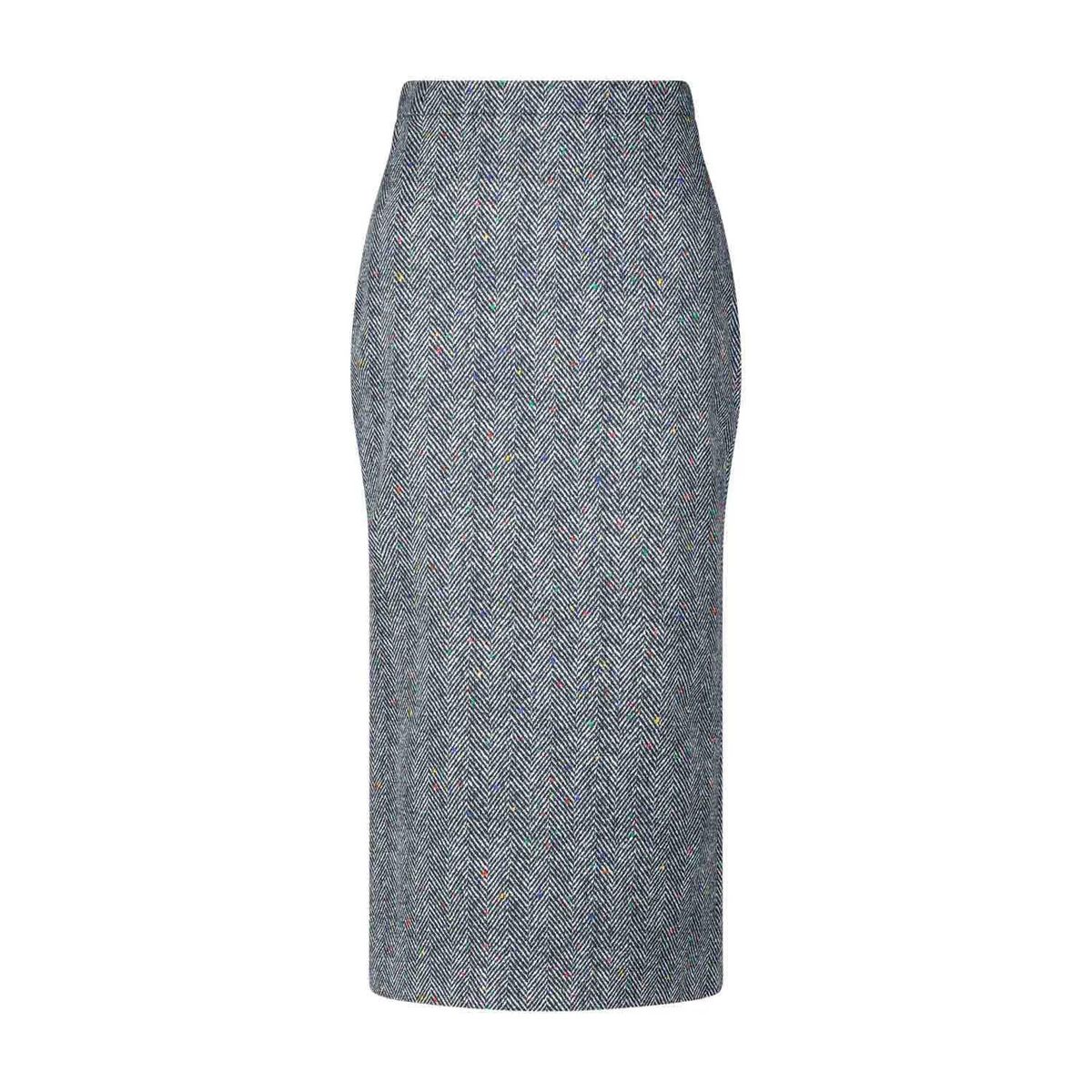 Bleistift-Midi-Rock mit Fischgrätenmuster