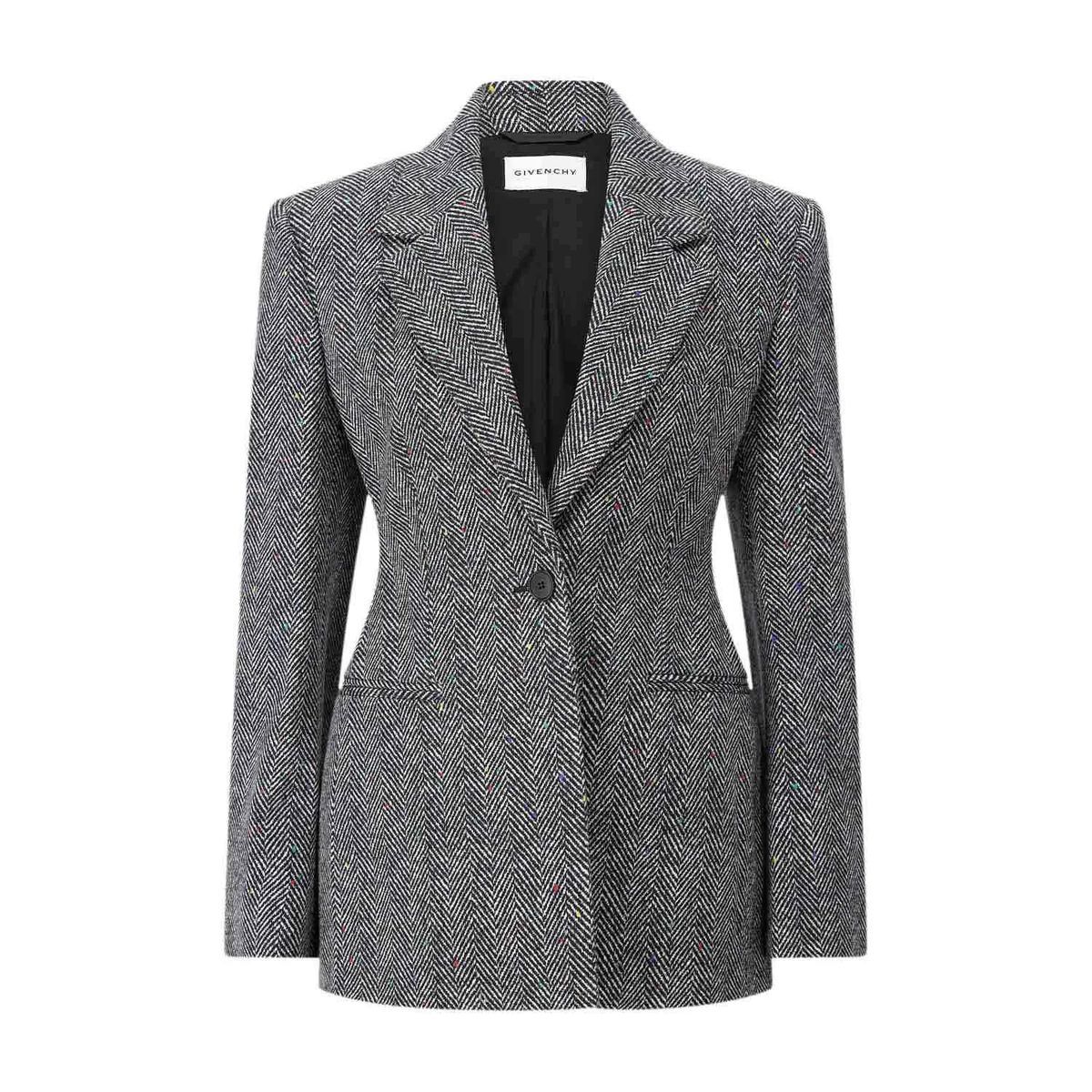 Schmal geschnittener Blazer mit Fischgrätenmuster