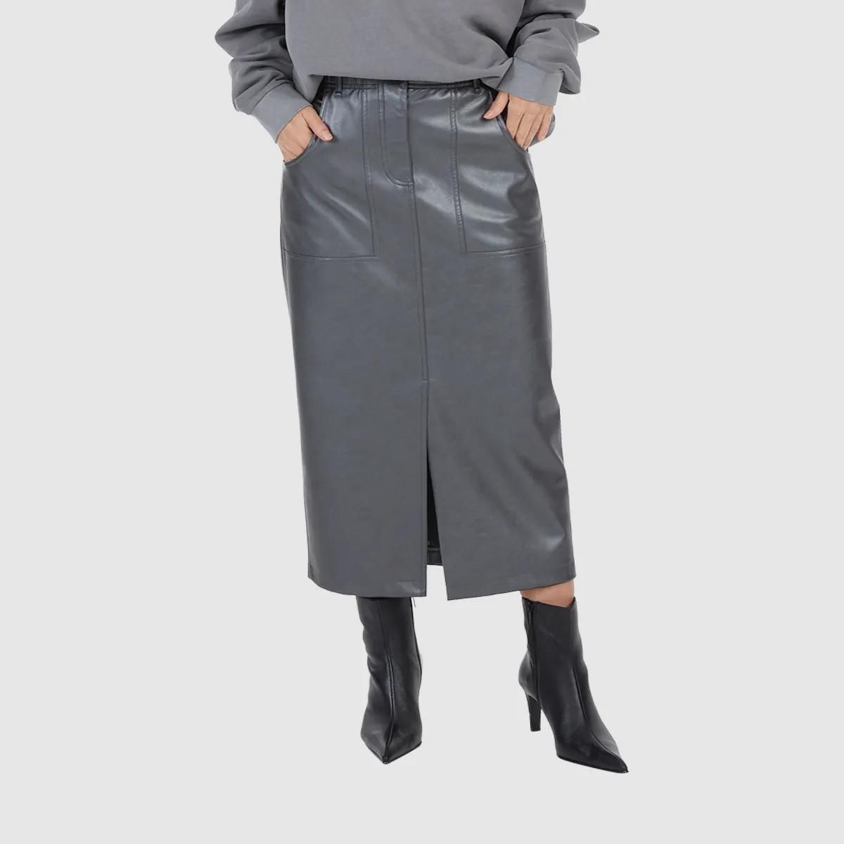 Edgy veganer Leder-Midi-Rock