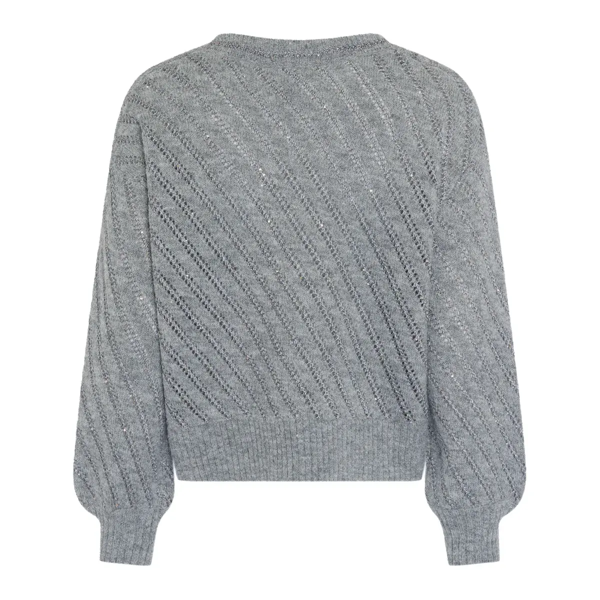 Grauer V-Ausschnitt Strickpullover mit Struktur