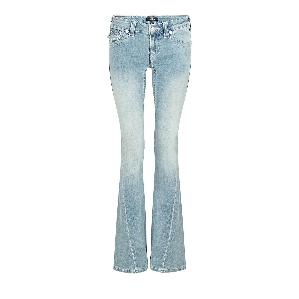 Schlagjeans mit niedrigem Bund und heller Waschung