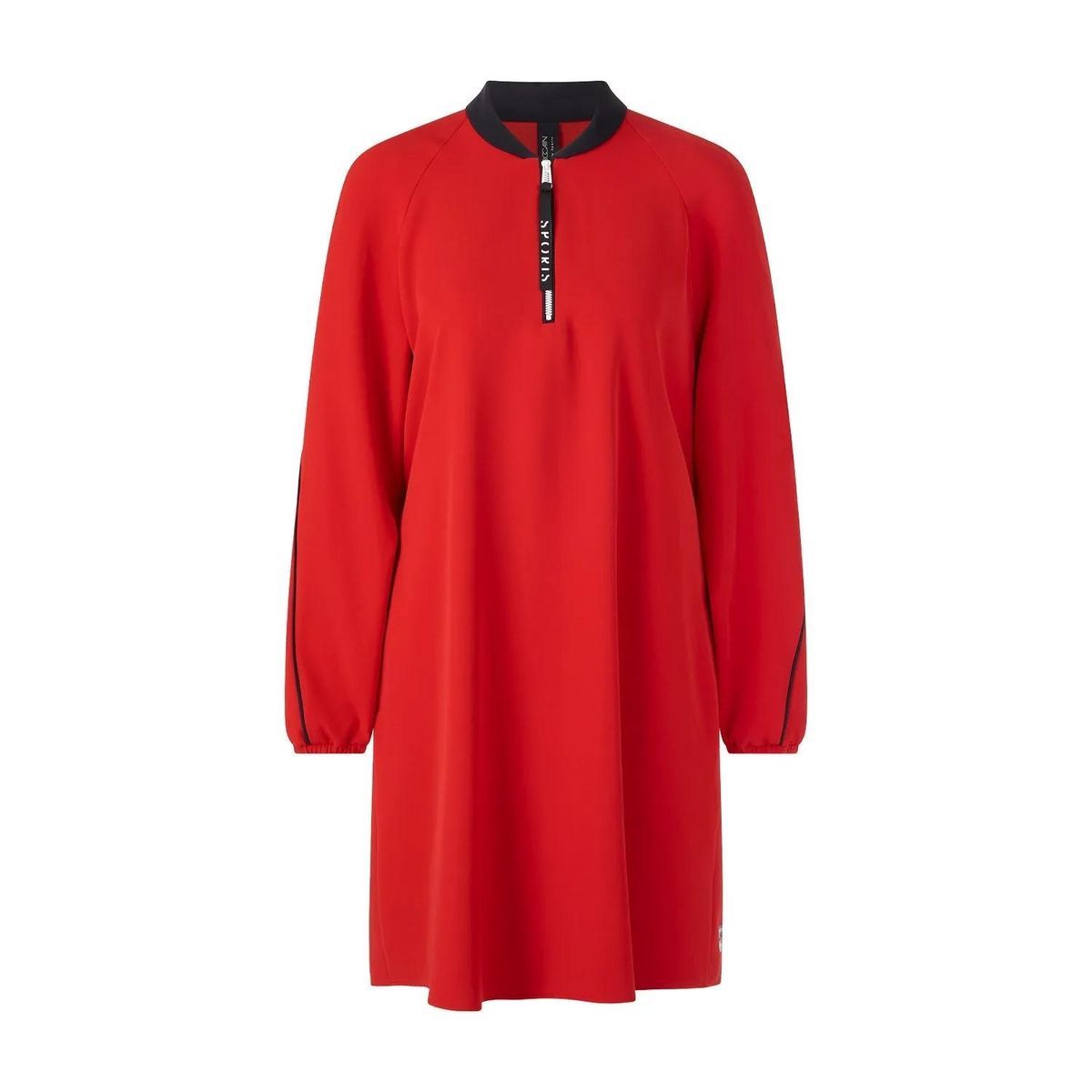 Rotes, langärmliges Midikleid mit Reißverschlusskragen