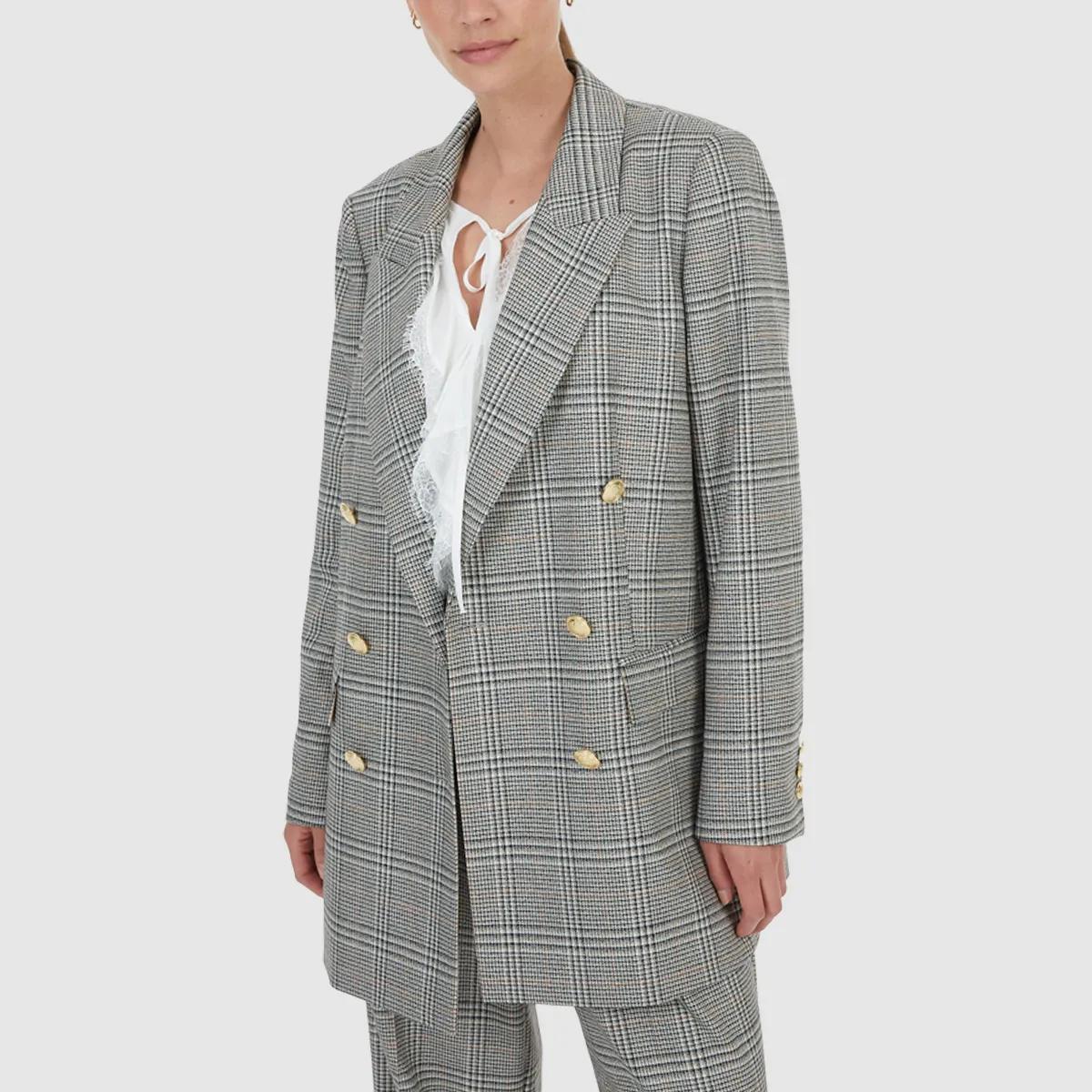 Karierter zweireihiger Blazer mit Taschen