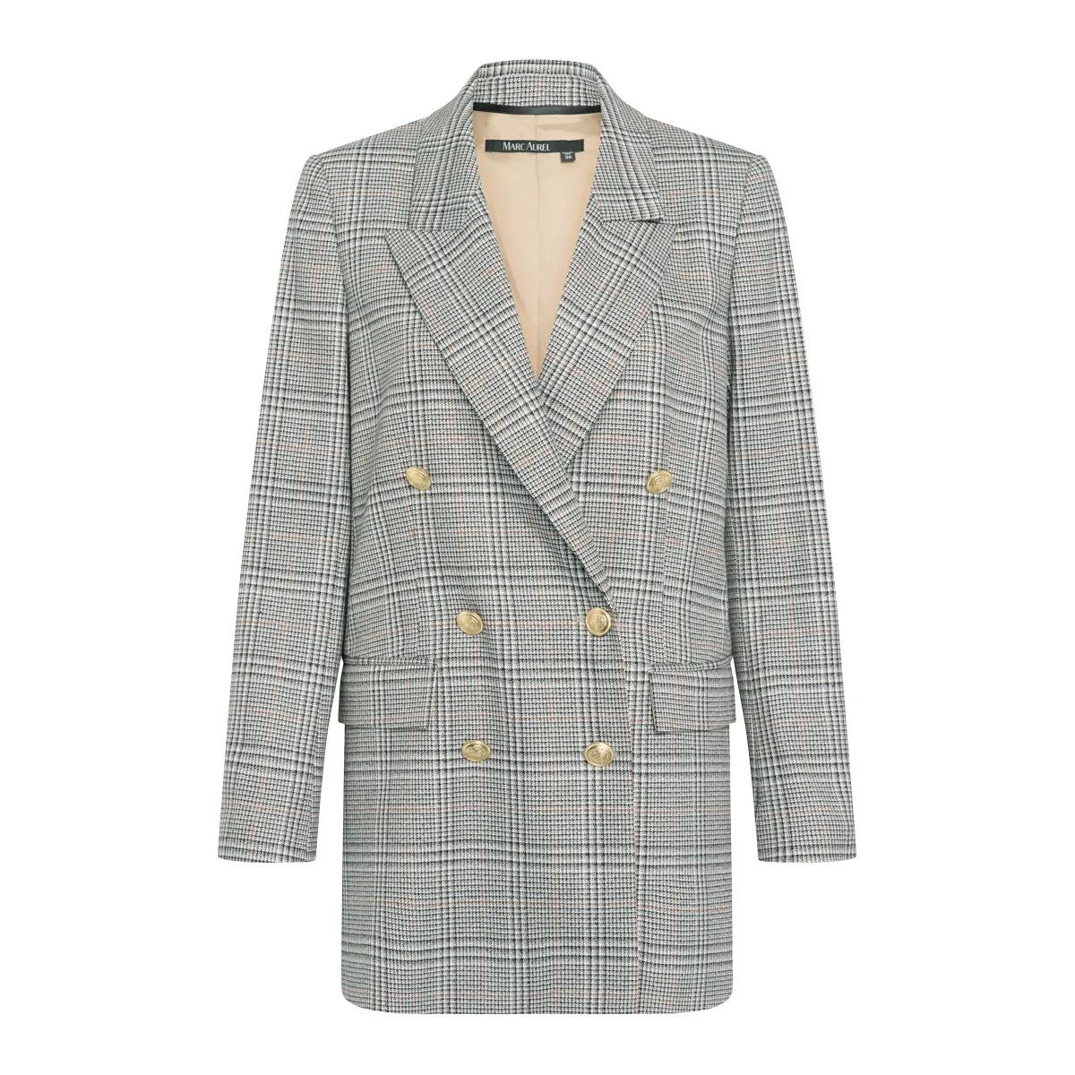 Karierter zweireihiger Blazer mit Taschen