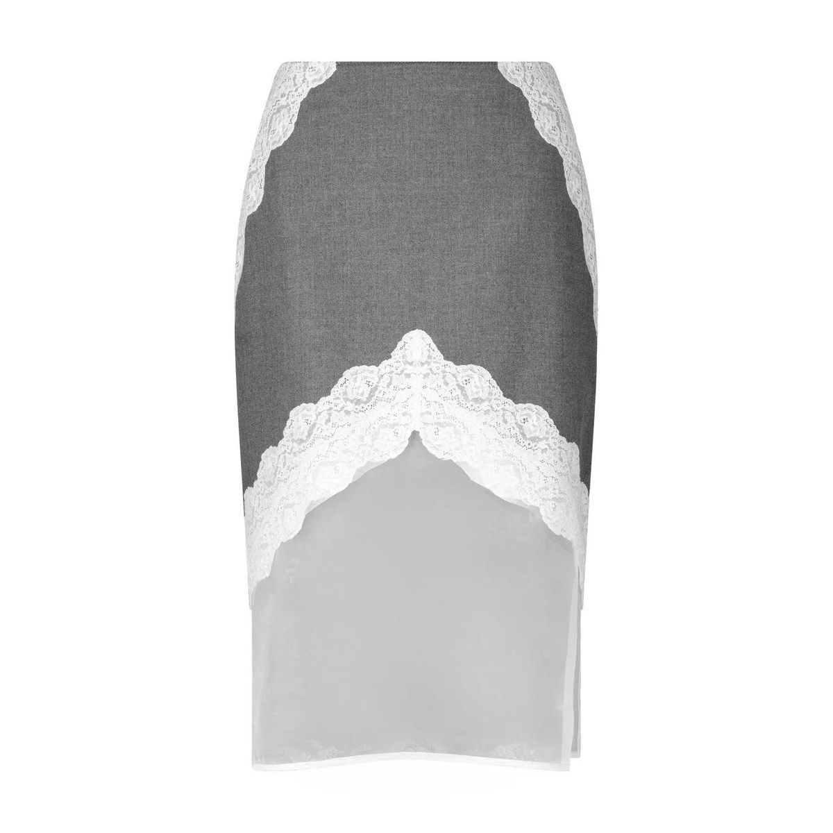 Wollgemisch-Midi-Rock mit Spitzensaum