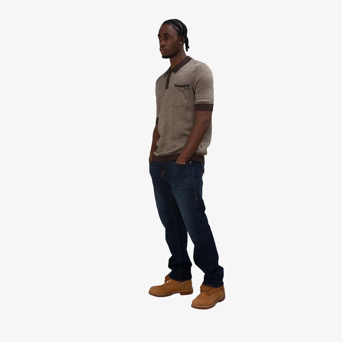 Braunes, strukturiertes Strick-Poloshirt