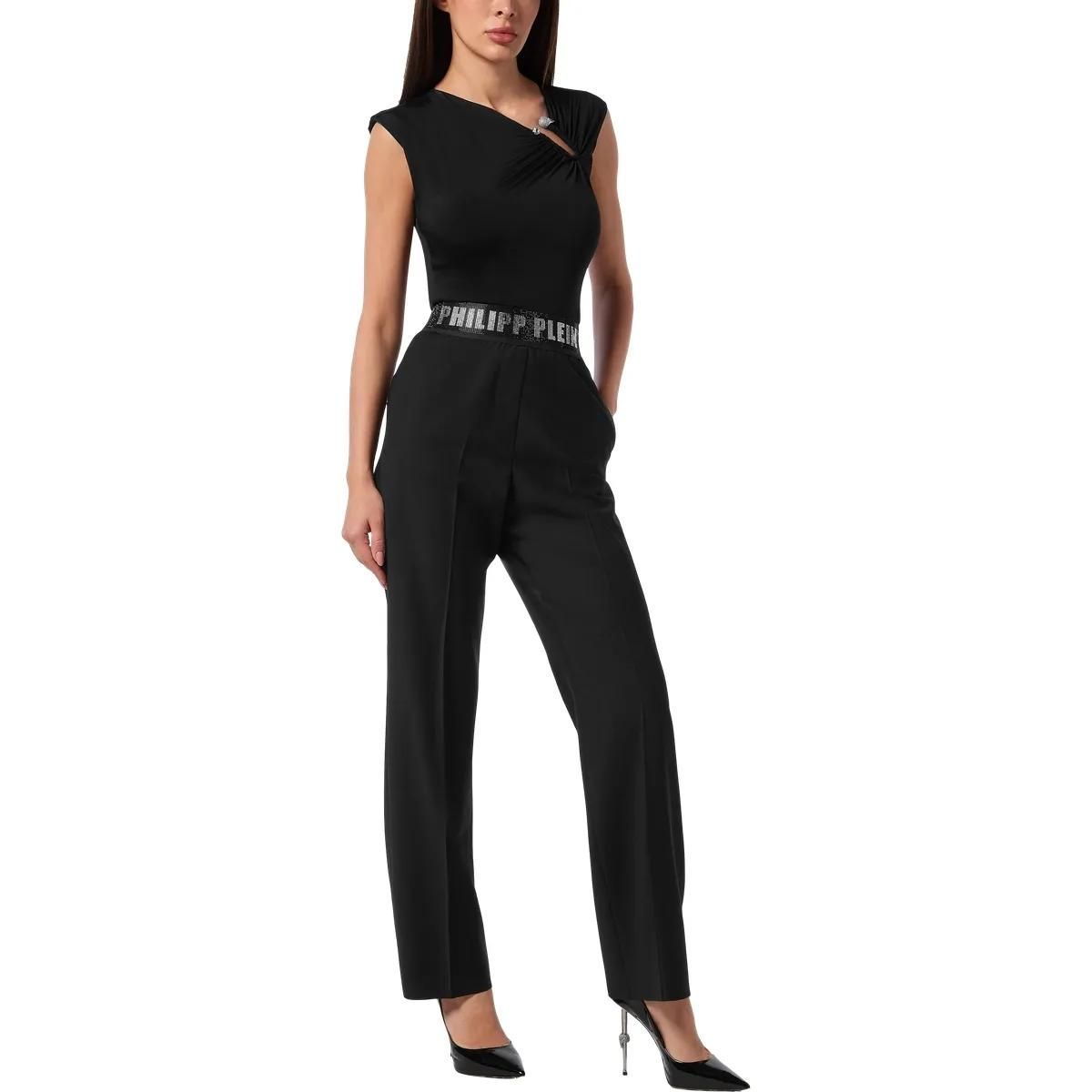Elegante Hose mit geradem Bein und verziertem Bund