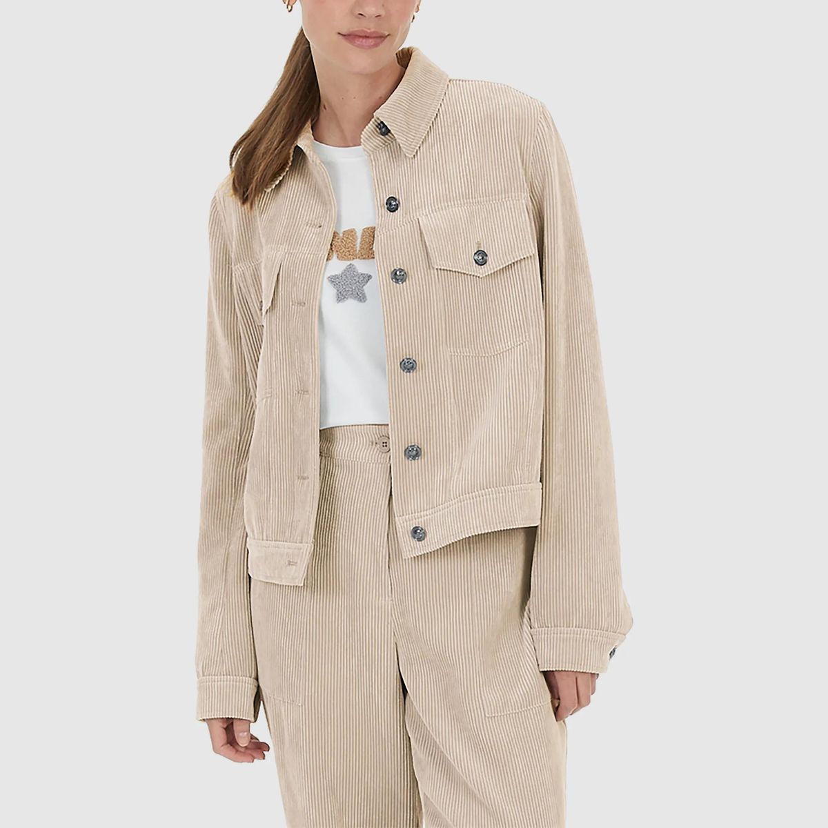 Cordjacke mit Knopfleiste und Taschen