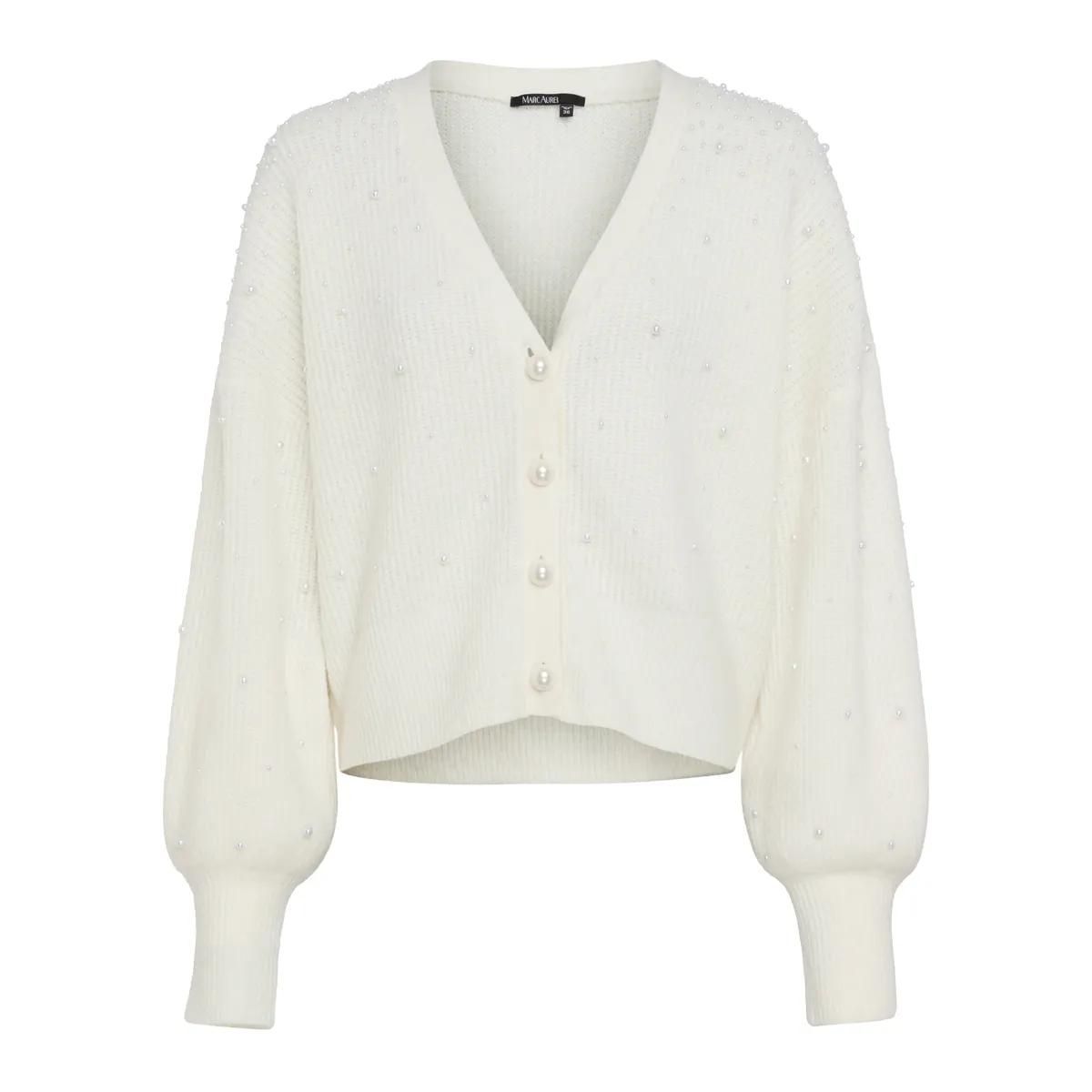 Strickjacke mit V-Ausschnitt und Perlen