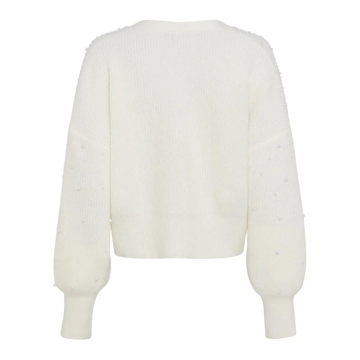 Strickjacke mit V-Ausschnitt und Perlen