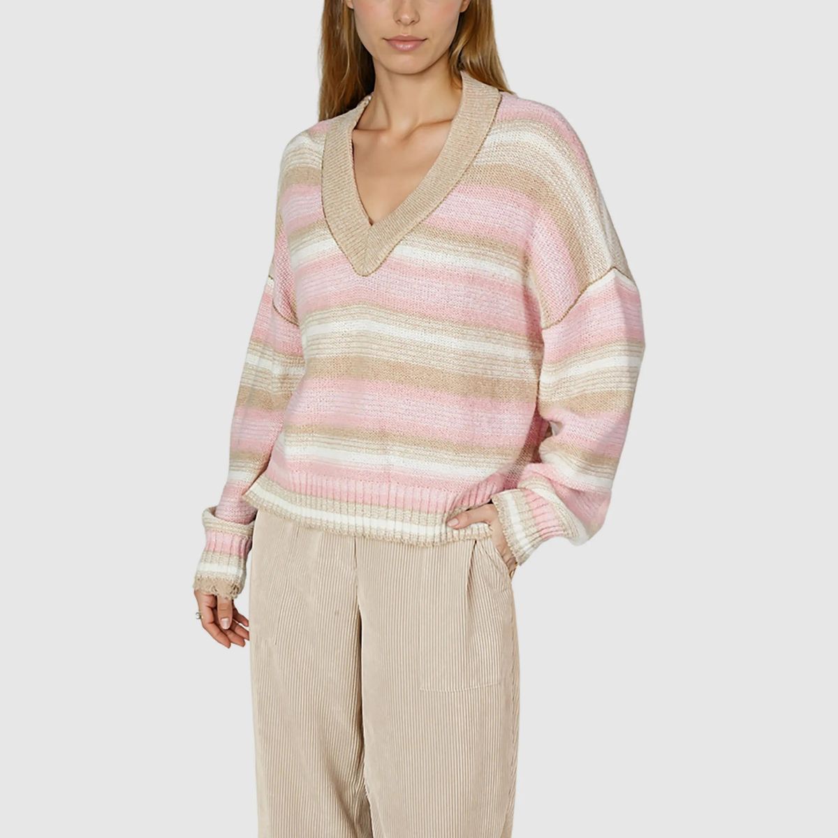 Gestreifter Alpaka-Mix Pullover mit V-Ausschnitt