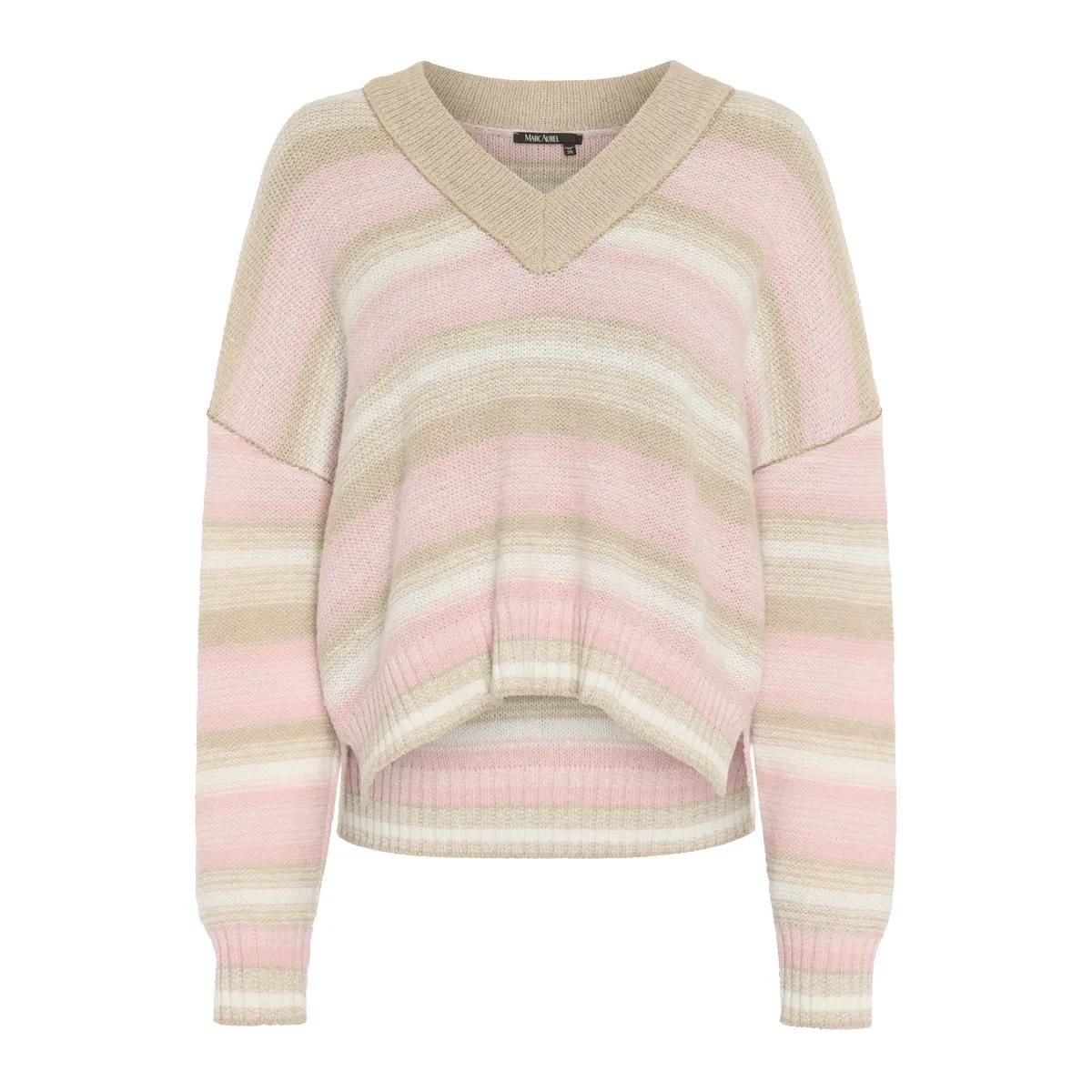 Gestreifter Alpaka-Mix Pullover mit V-Ausschnitt