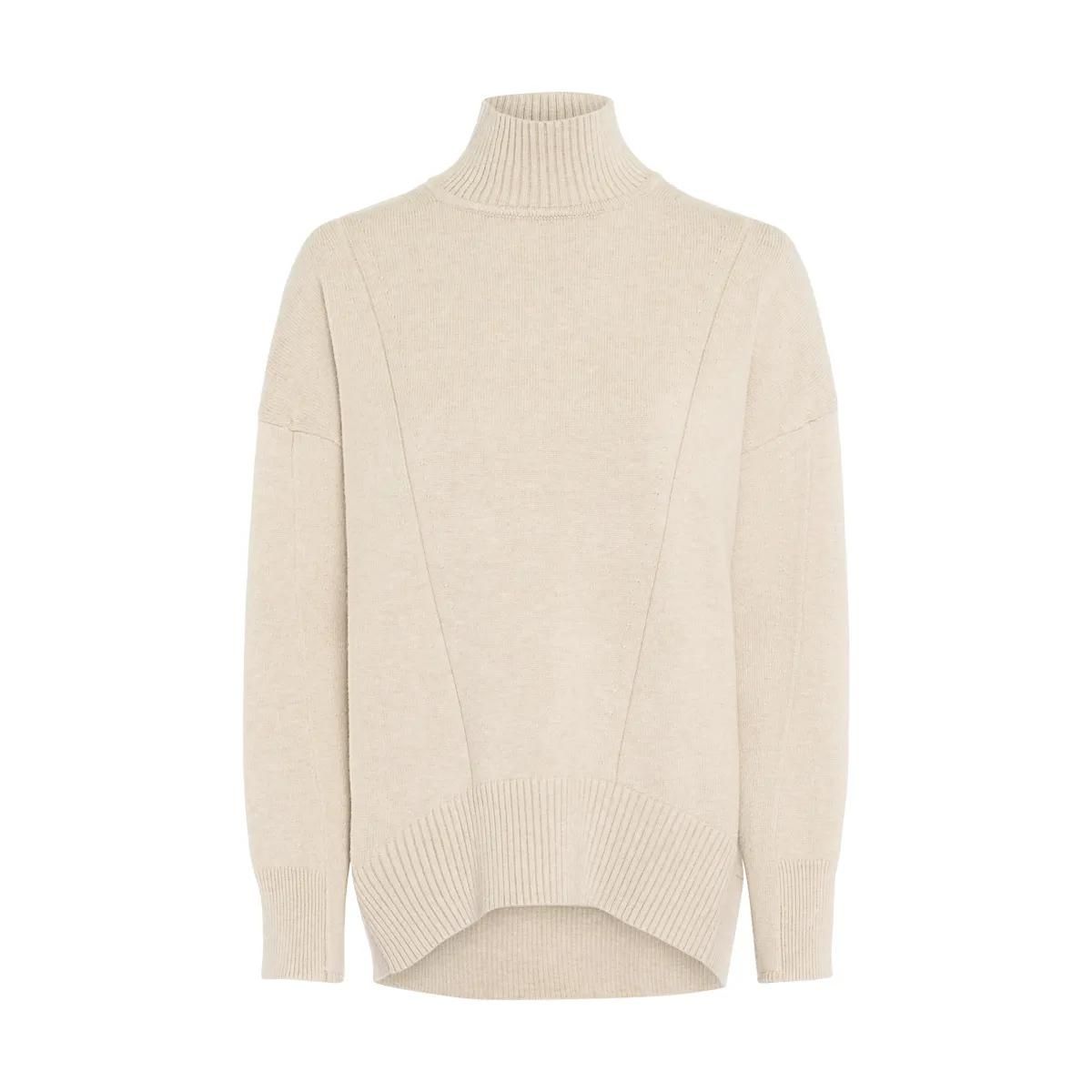 Beiger Rollkragen Strickpullover mit langen Ärmeln