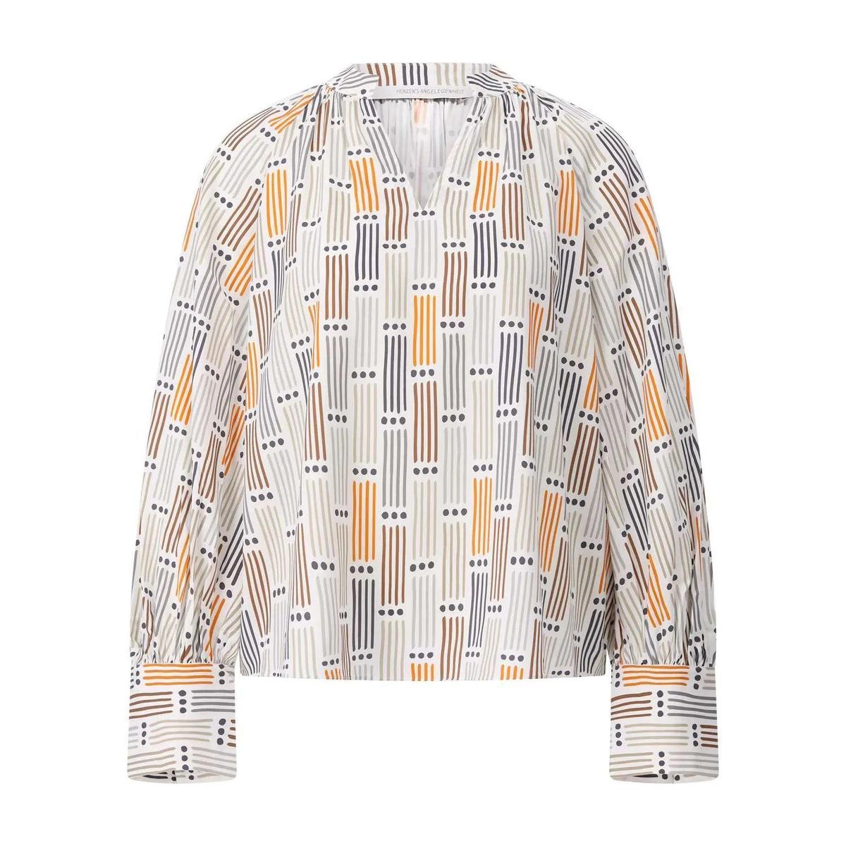 Seidenbluse mit Print und V-Ausschnitt