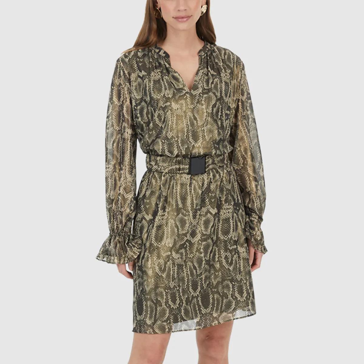 Mini-Kleid mit Gürtel und Schlangenmuster