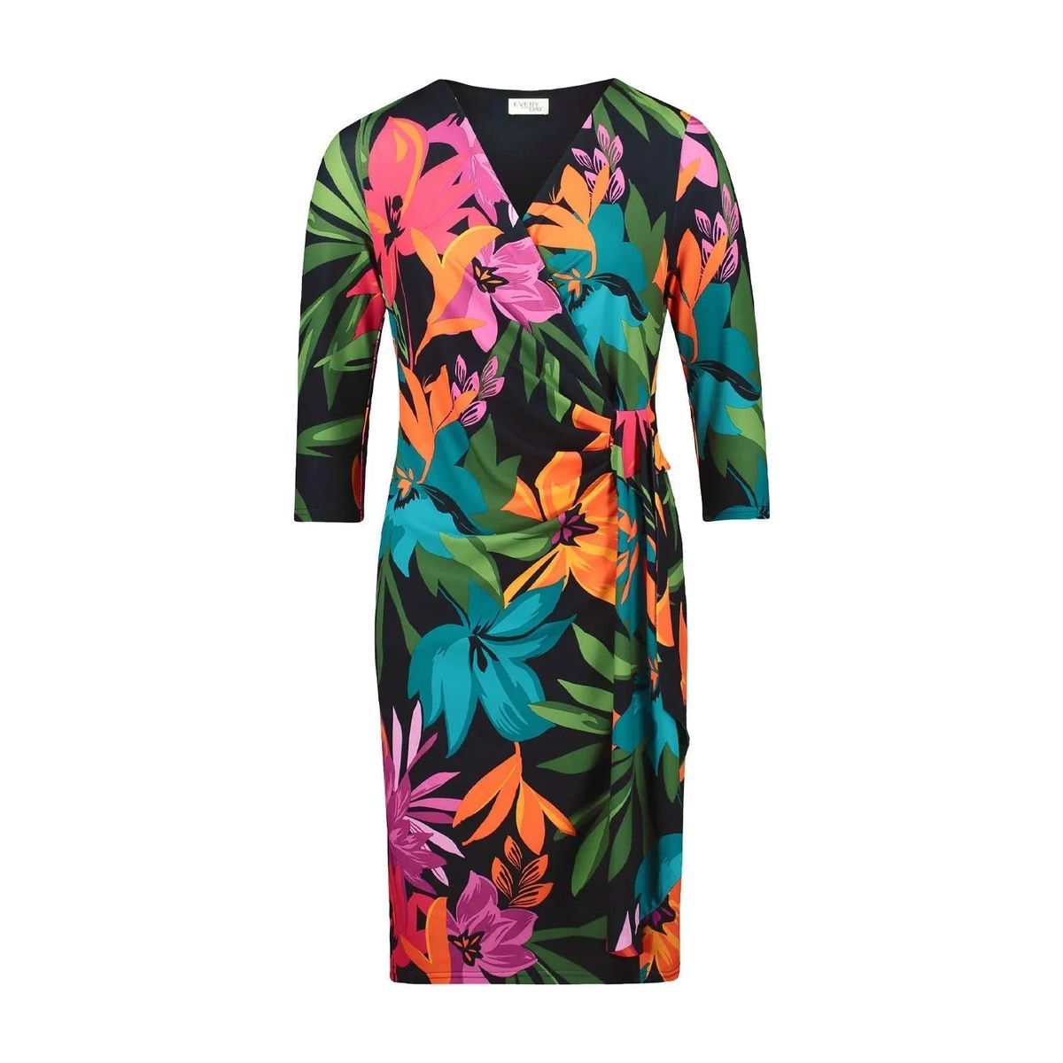 Lebhaftes Jersey-Wickelkleid mit Blumenmuster