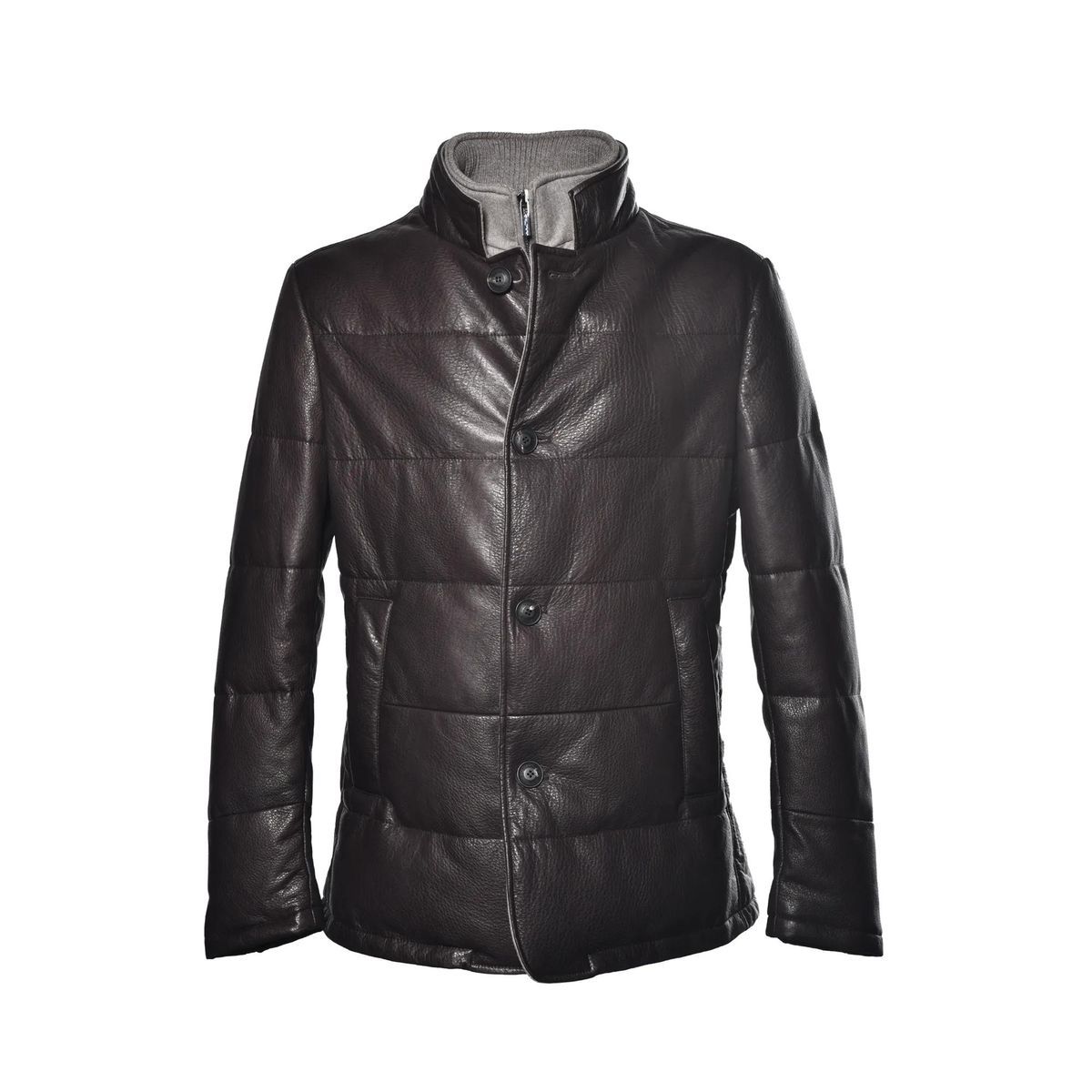 Gesteppte Lederjacke mit Knöpfen