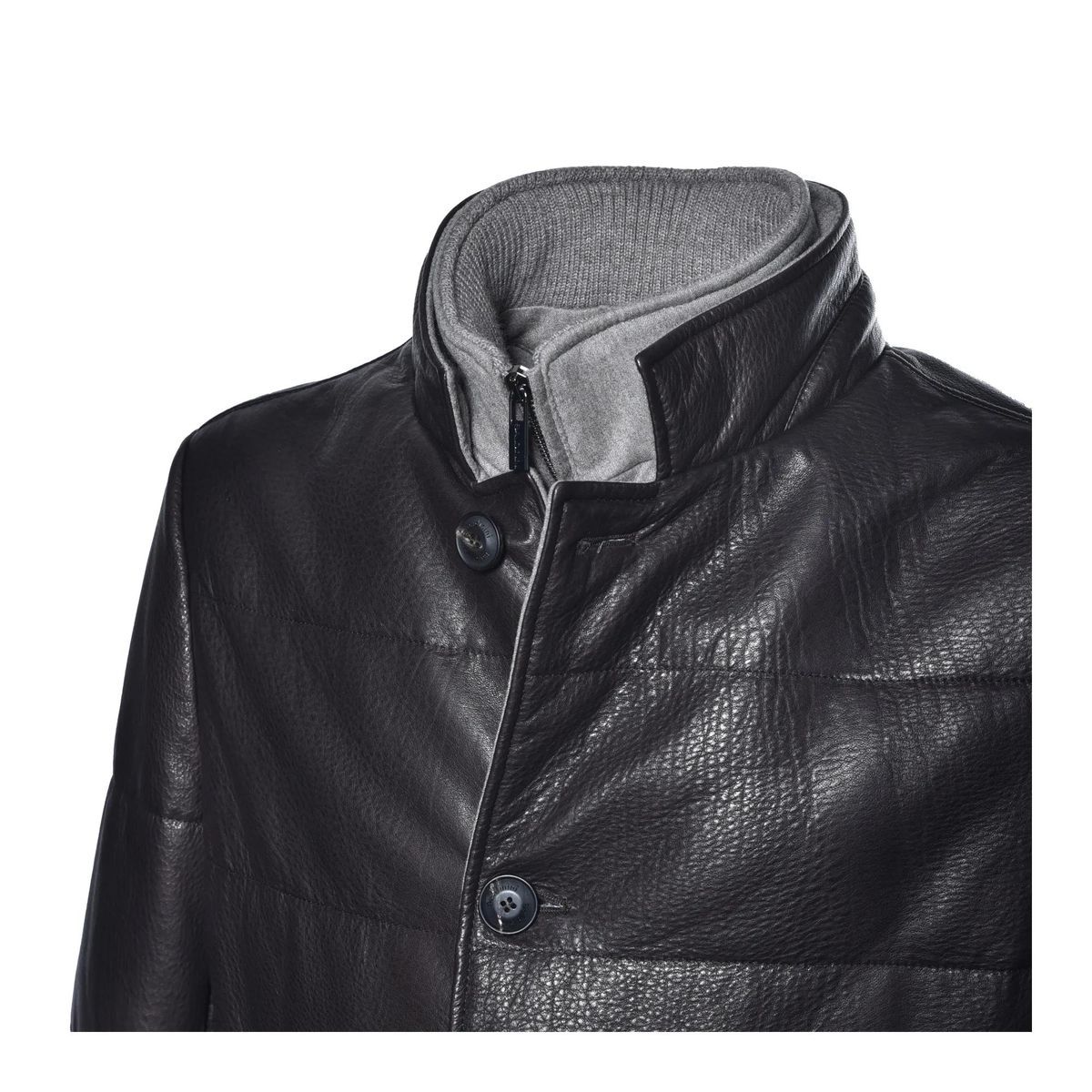 Gesteppte Lederjacke mit Knöpfen