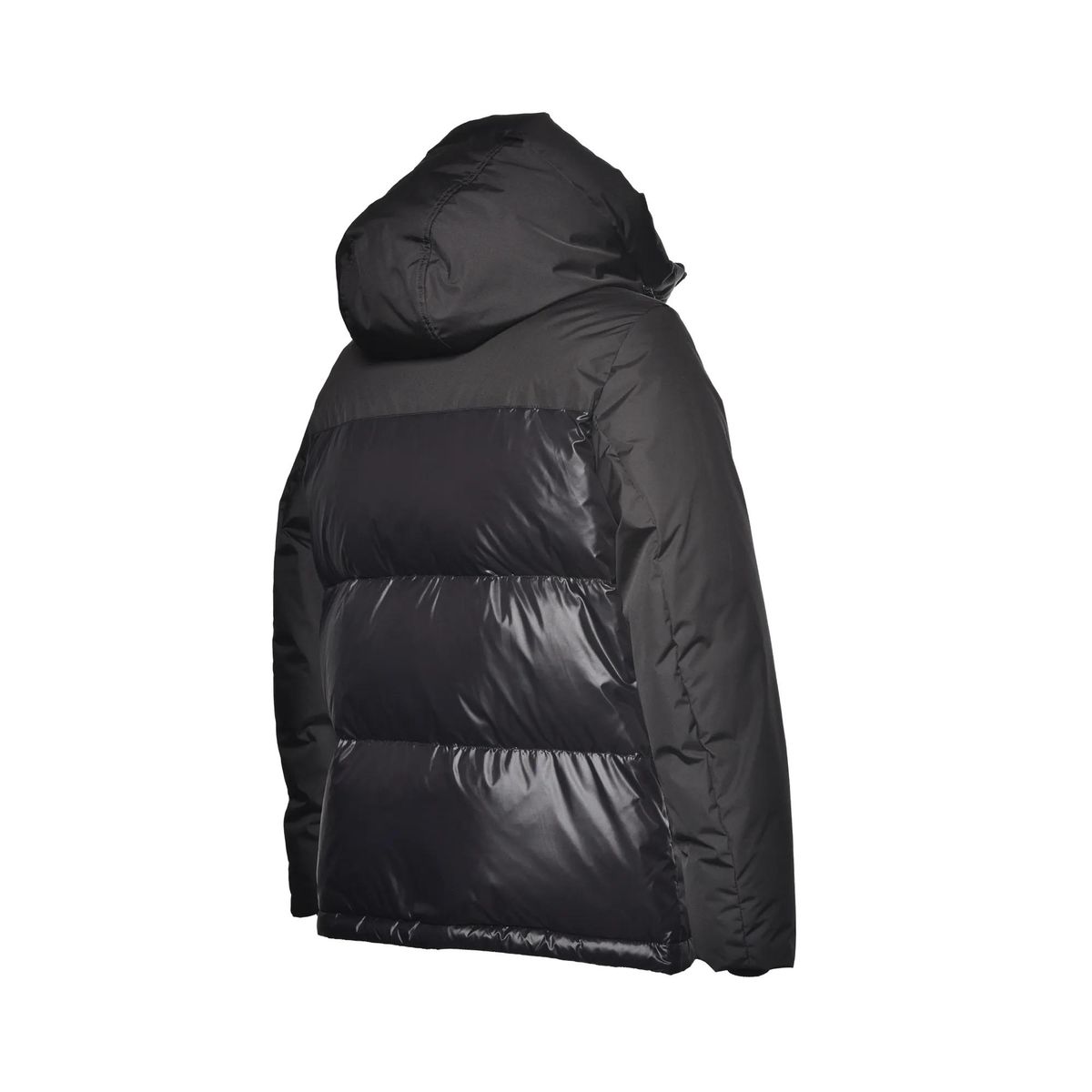 Schwarze Kapuzen-Pufferjacke