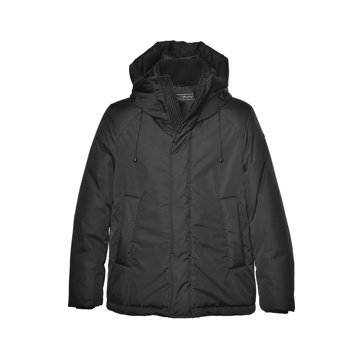 Schwarze Kapuzen-Pufferjacke