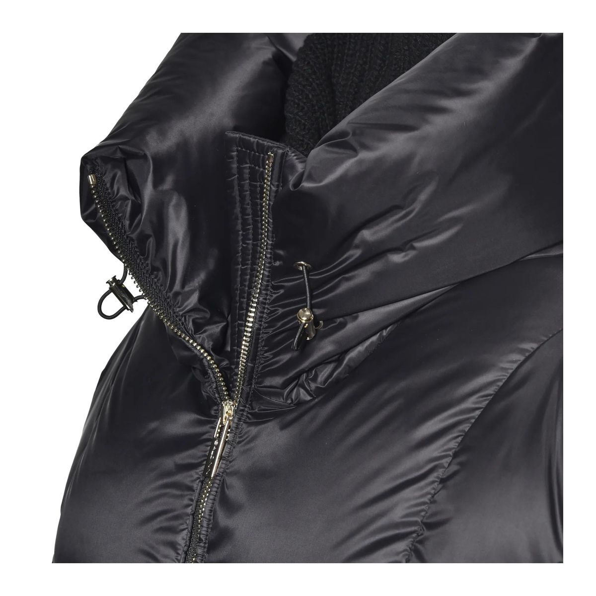 Schwarzer, langer, gefütterter Daunenmantel