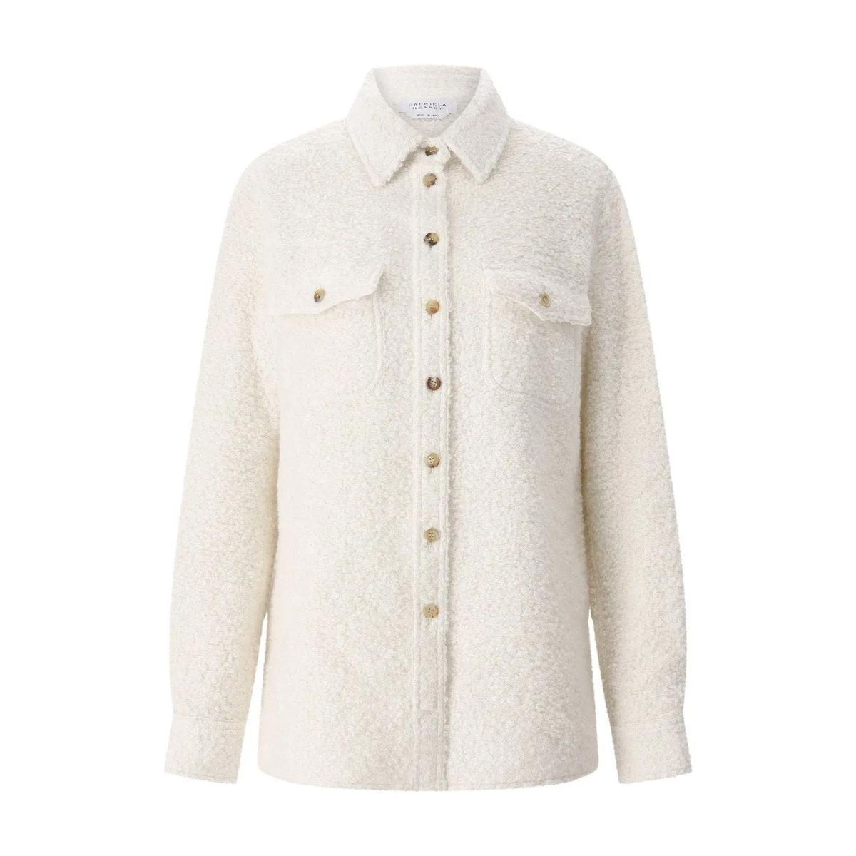 Cremefarbenes Bouclé Overshirt mit aufgesetzten Taschen