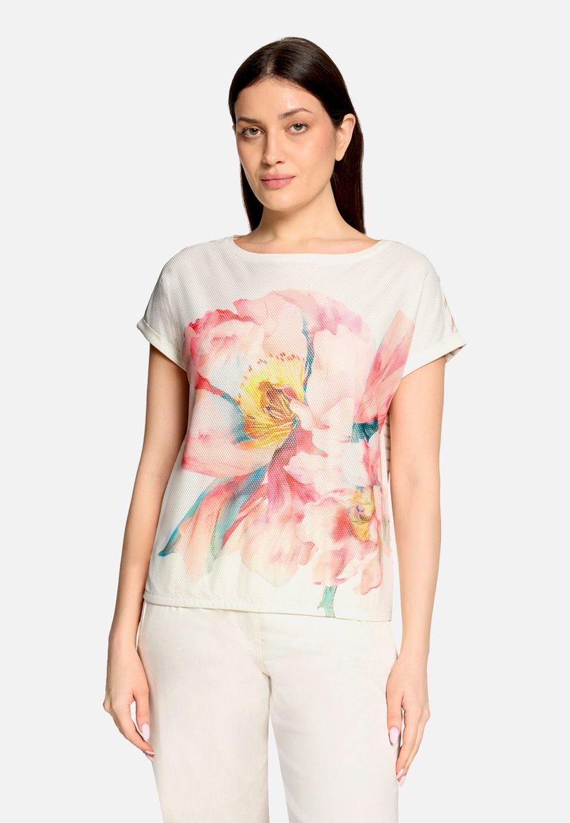 Kurzarm-Shirt mit floralem Mesh-Print