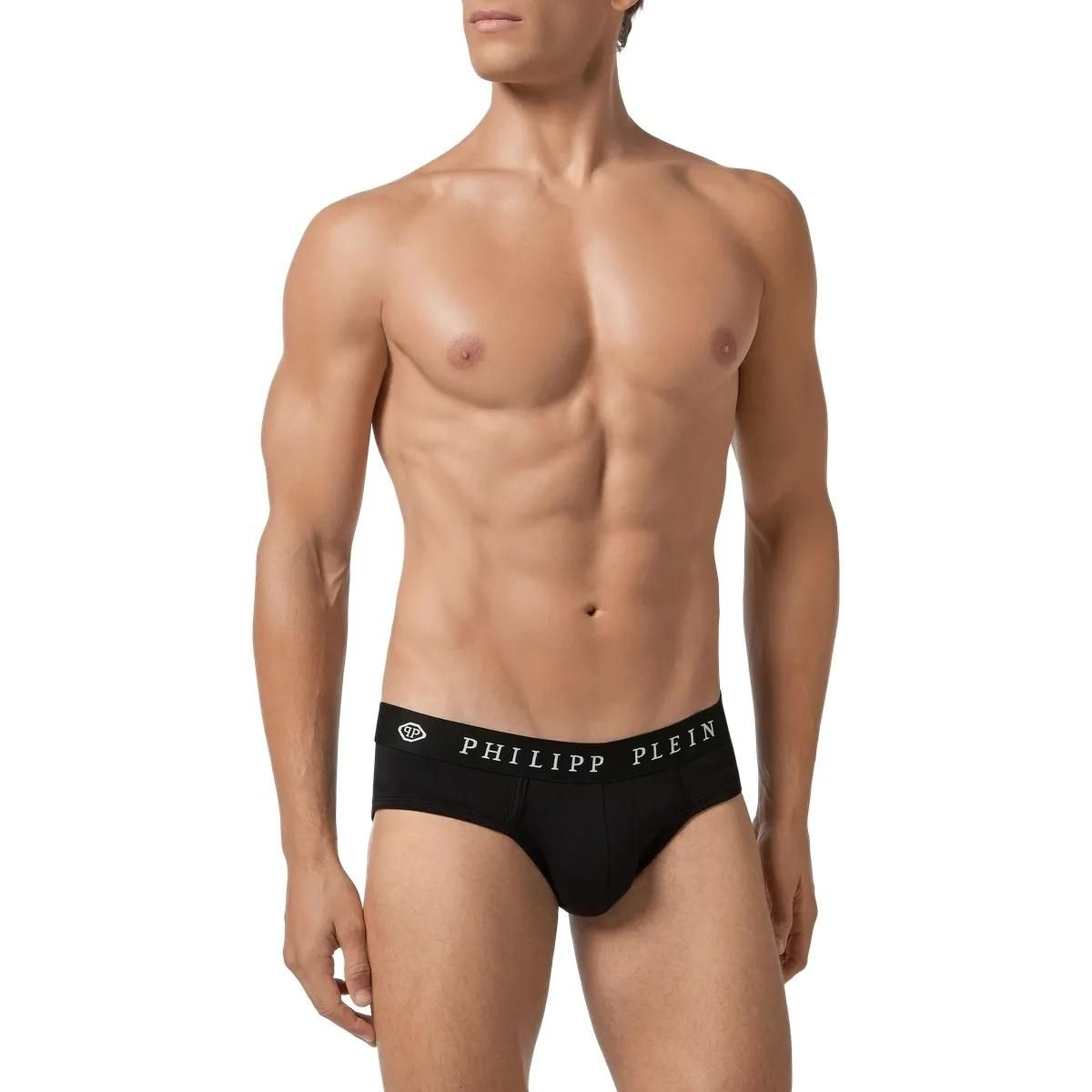 Klassische schwarze Slips mit Logo-Bund