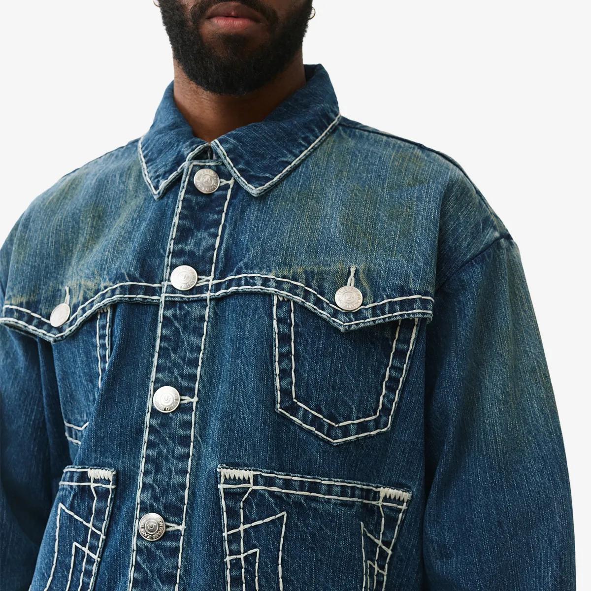 Oversized Jeansjacke mit Ziernähten