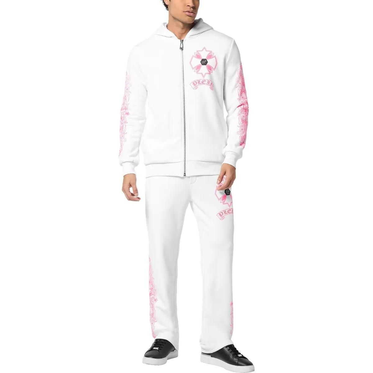 Weißer Zip-Up-Hoodie mit pinkfarbenem Print