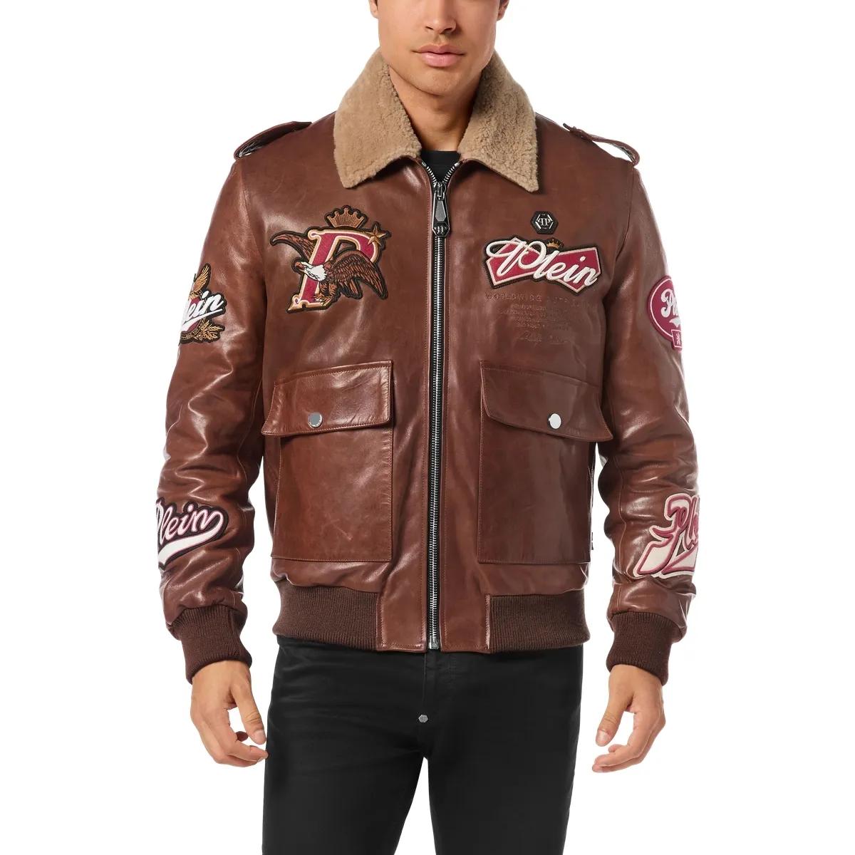 Braune Leder Aviator Bomberjacke