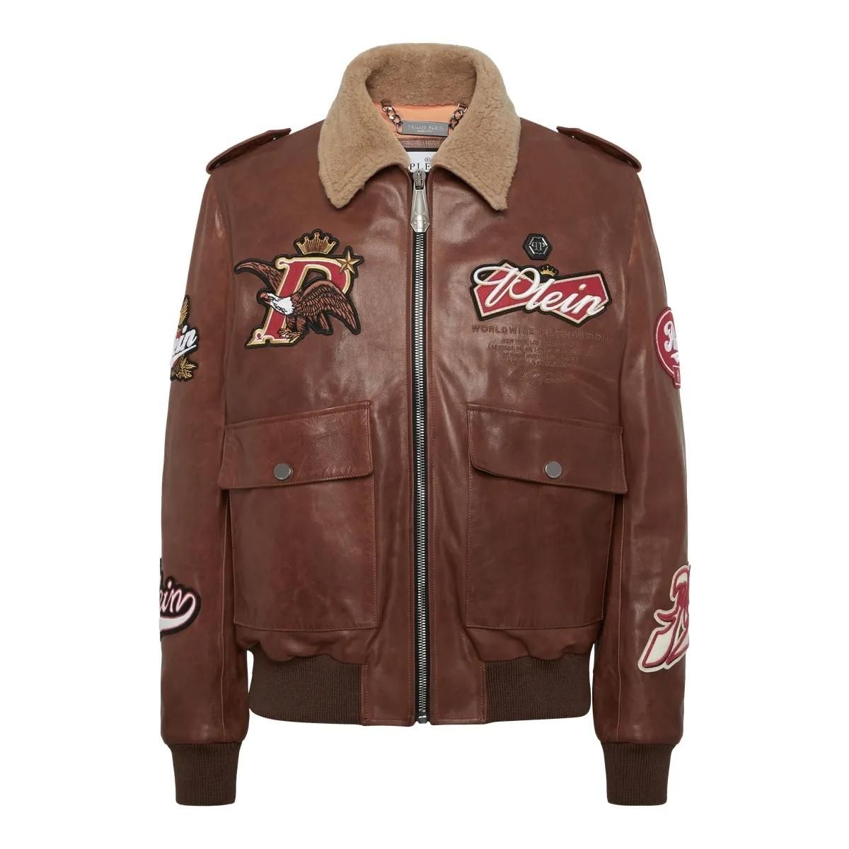 Braune Leder Aviator Bomberjacke