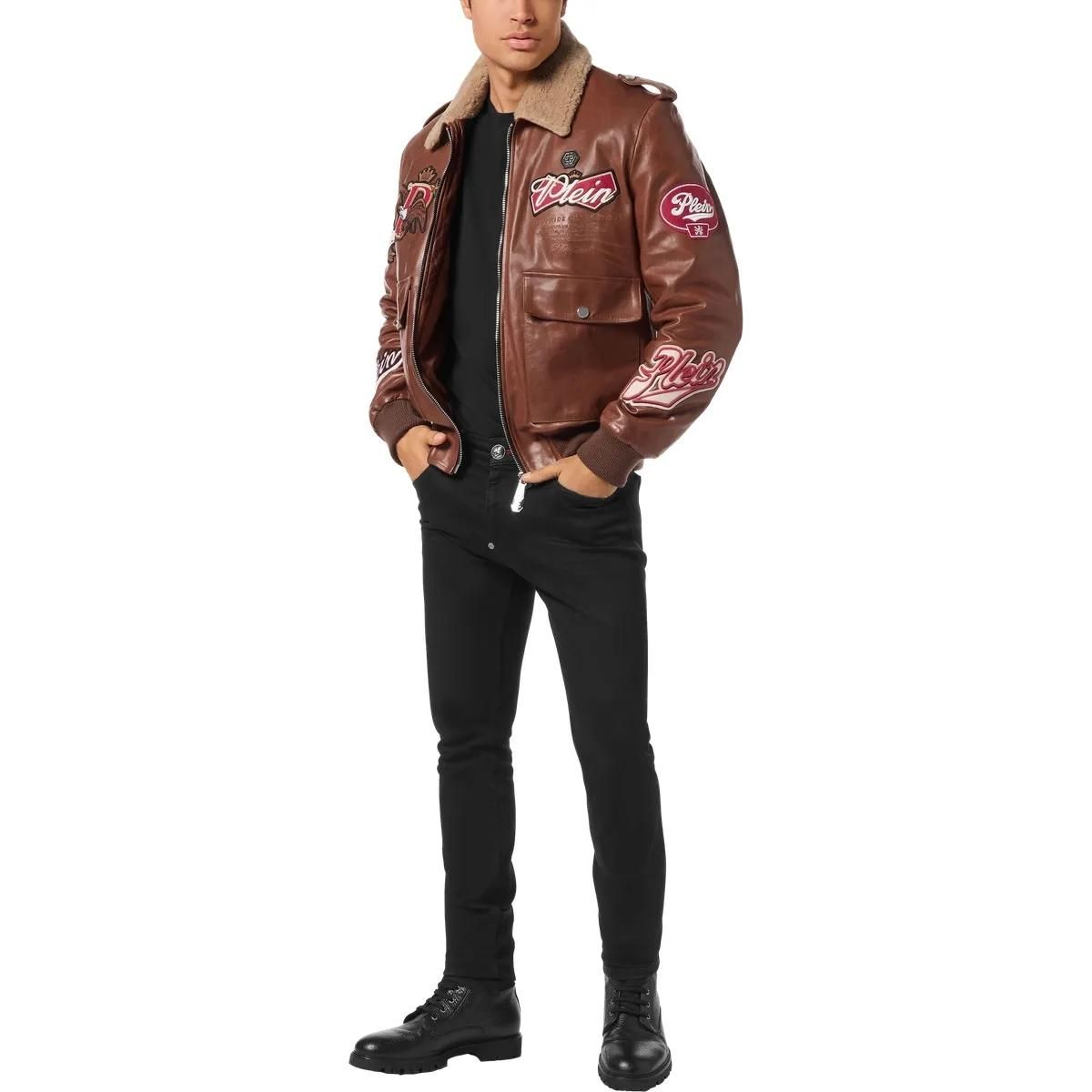 Braune Leder Aviator Bomberjacke