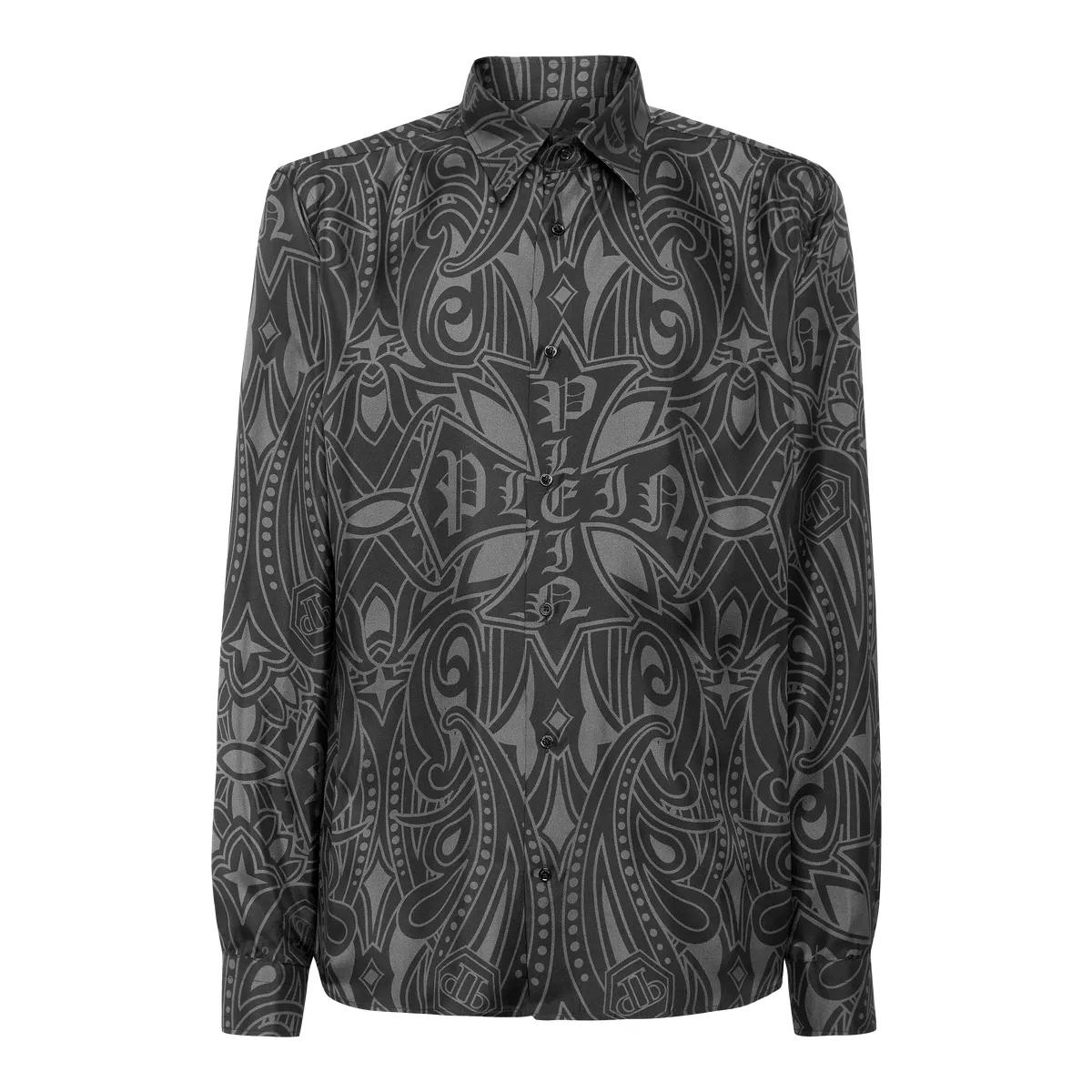Seidenhemd mit Gothic-Muster und langen Ärmeln