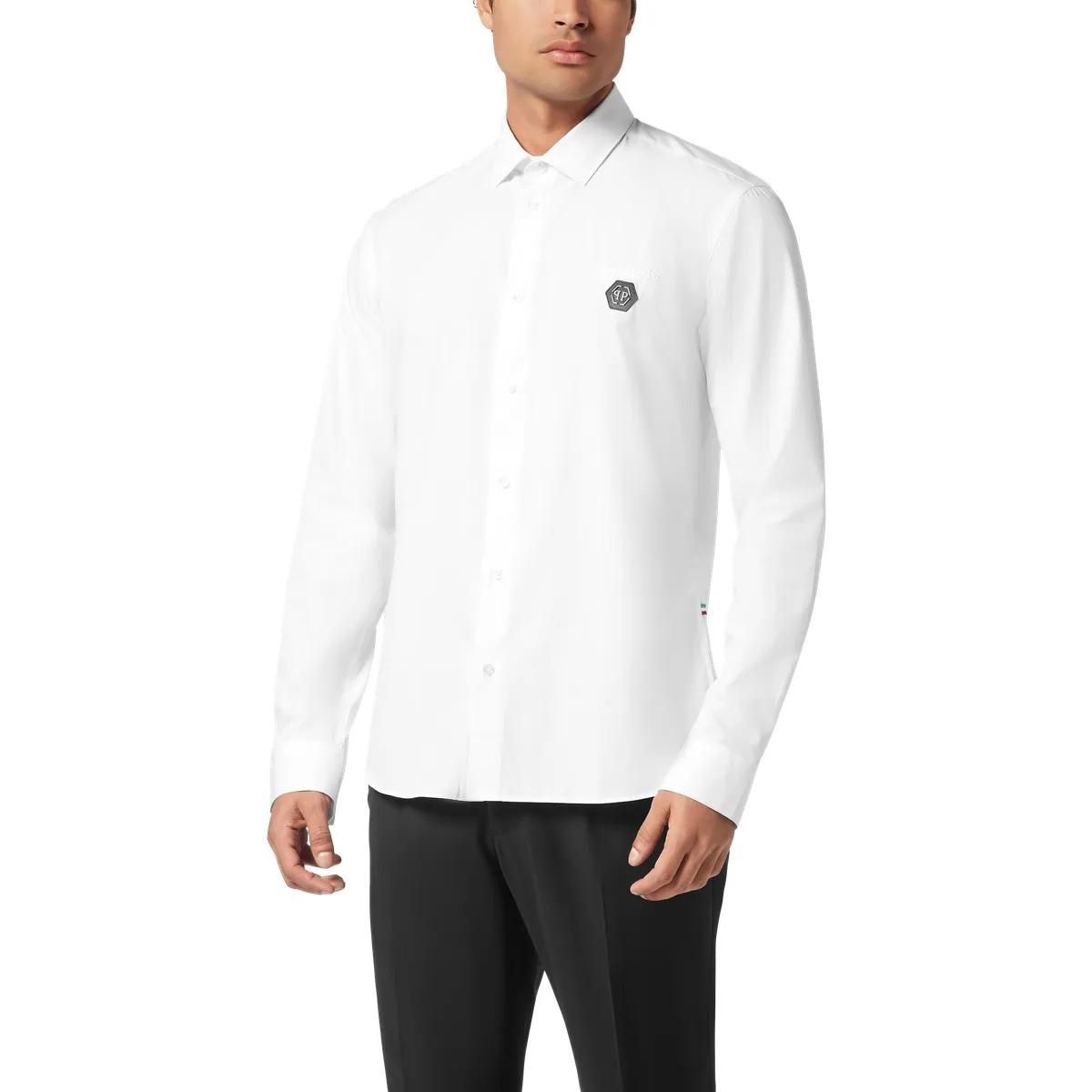 Klassisches Baumwollhemd mit Logo-Patch