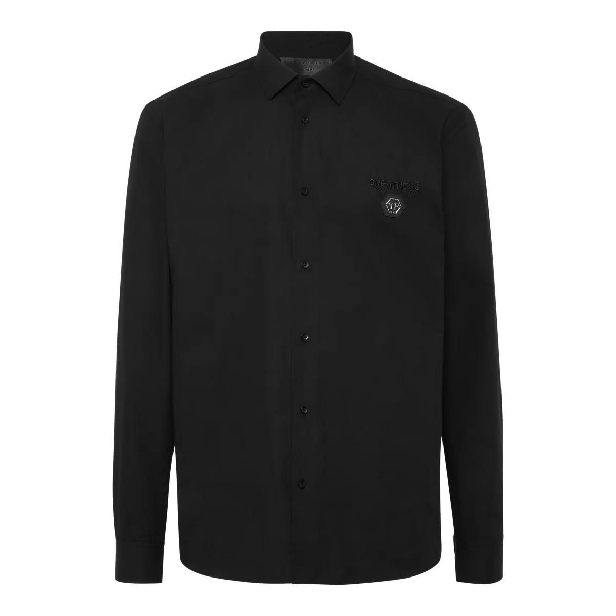 Schwarzes Langarm-Baumwollhemd