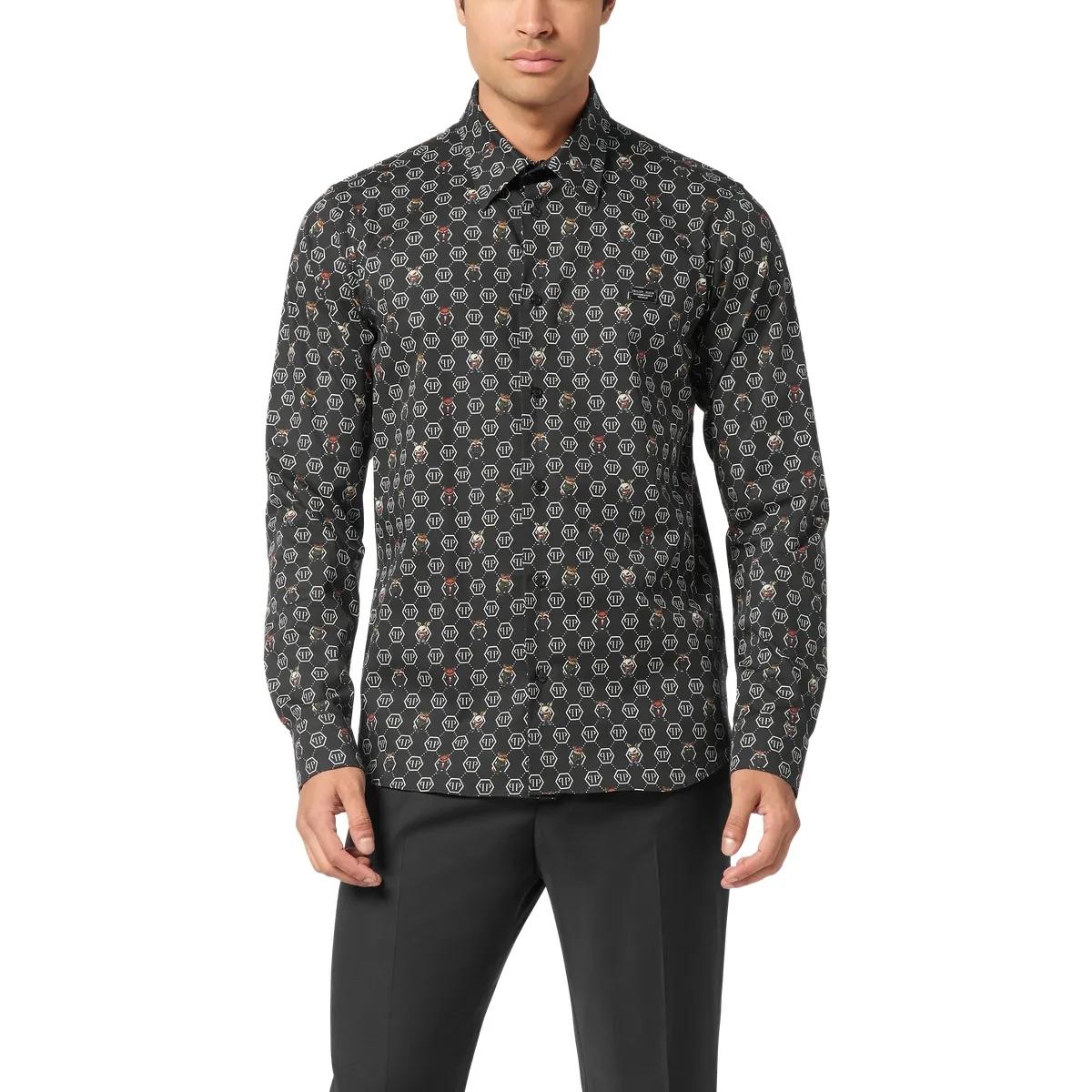 Gemustertes, langärmliges Button-Down-Hemd