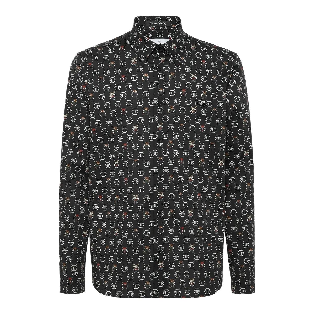 Gemustertes, langärmliges Button-Down-Hemd