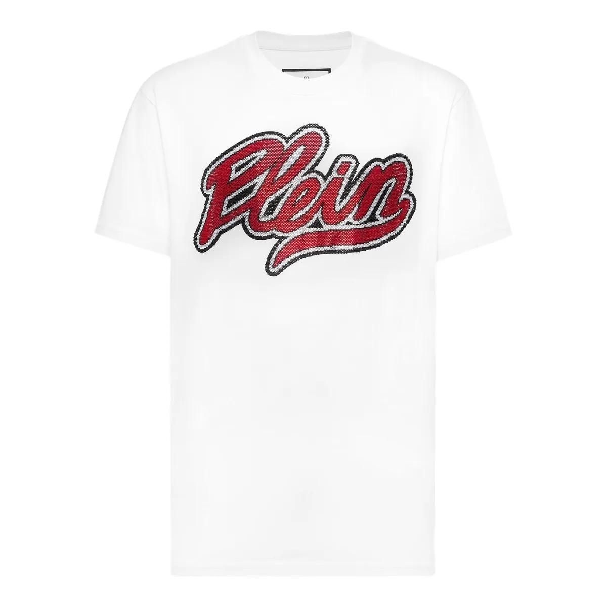 Strassbesetztes T-Shirt mit Rundhalsausschnitt