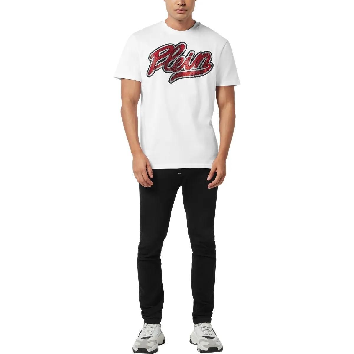 Strassbesetztes T-Shirt mit Rundhalsausschnitt