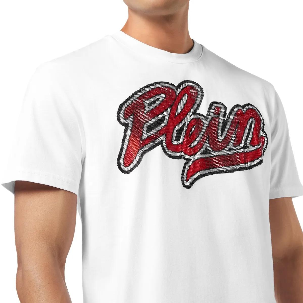 Strassbesetztes T-Shirt mit Rundhalsausschnitt